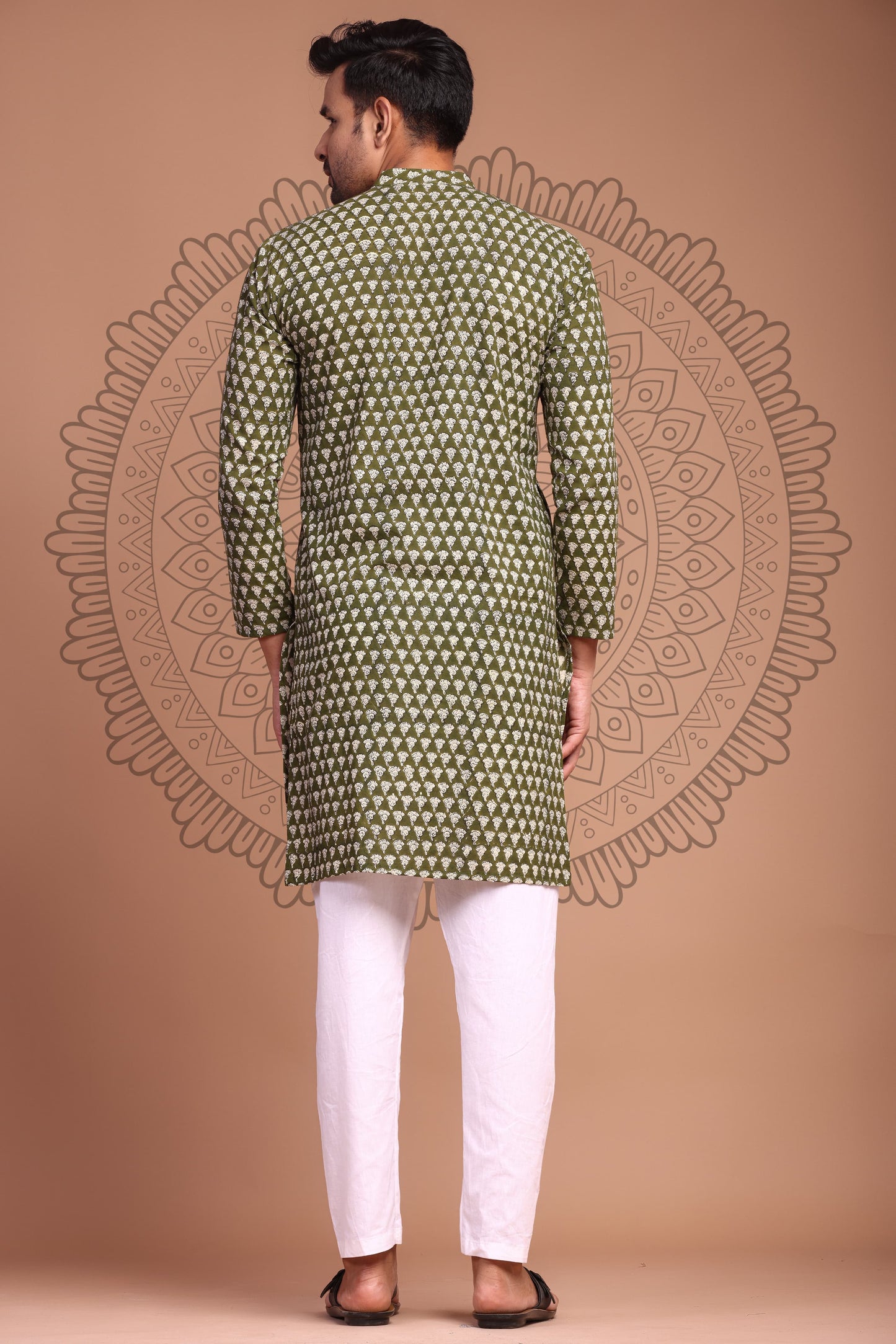 Mehendi Green Hand Block Printed Men's Kurta - Tijoreebynikita