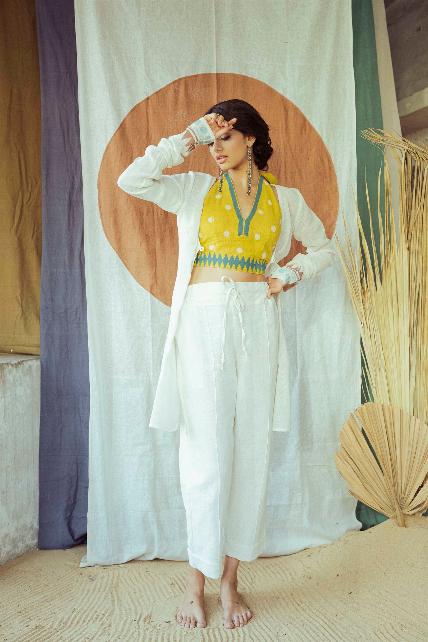 Moss Yellow Hand Block Printed Tie Back Tank Top - Tijoreebynikita