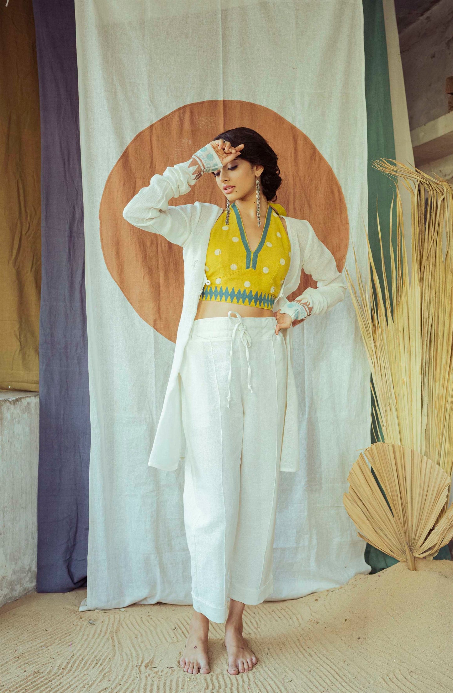 Raw White Hand Block Printed Mid-Length Jacket - Tijoreebynikita