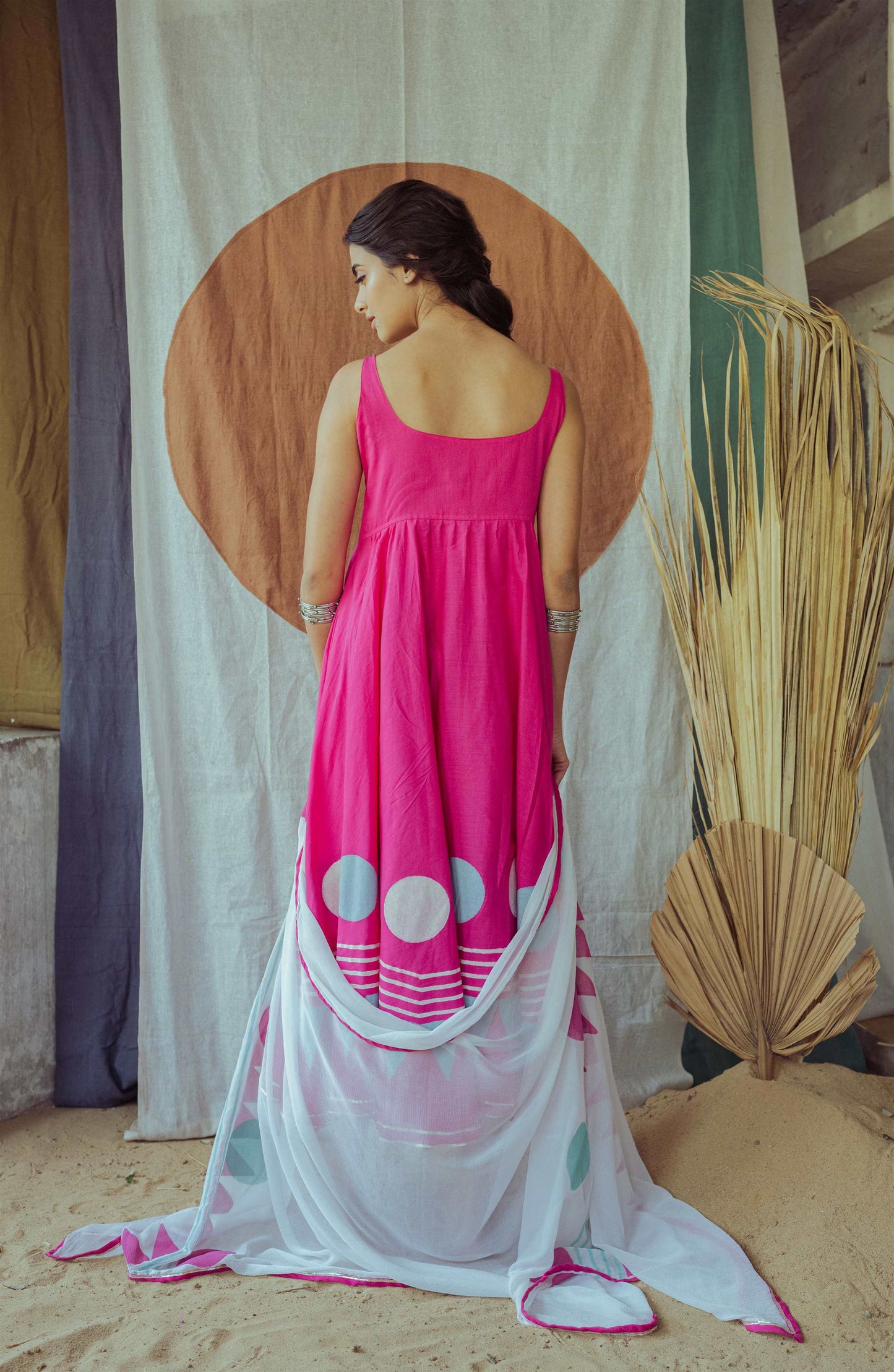Deep Pink Handblock Anarkali Dress - Tijoreebynikita