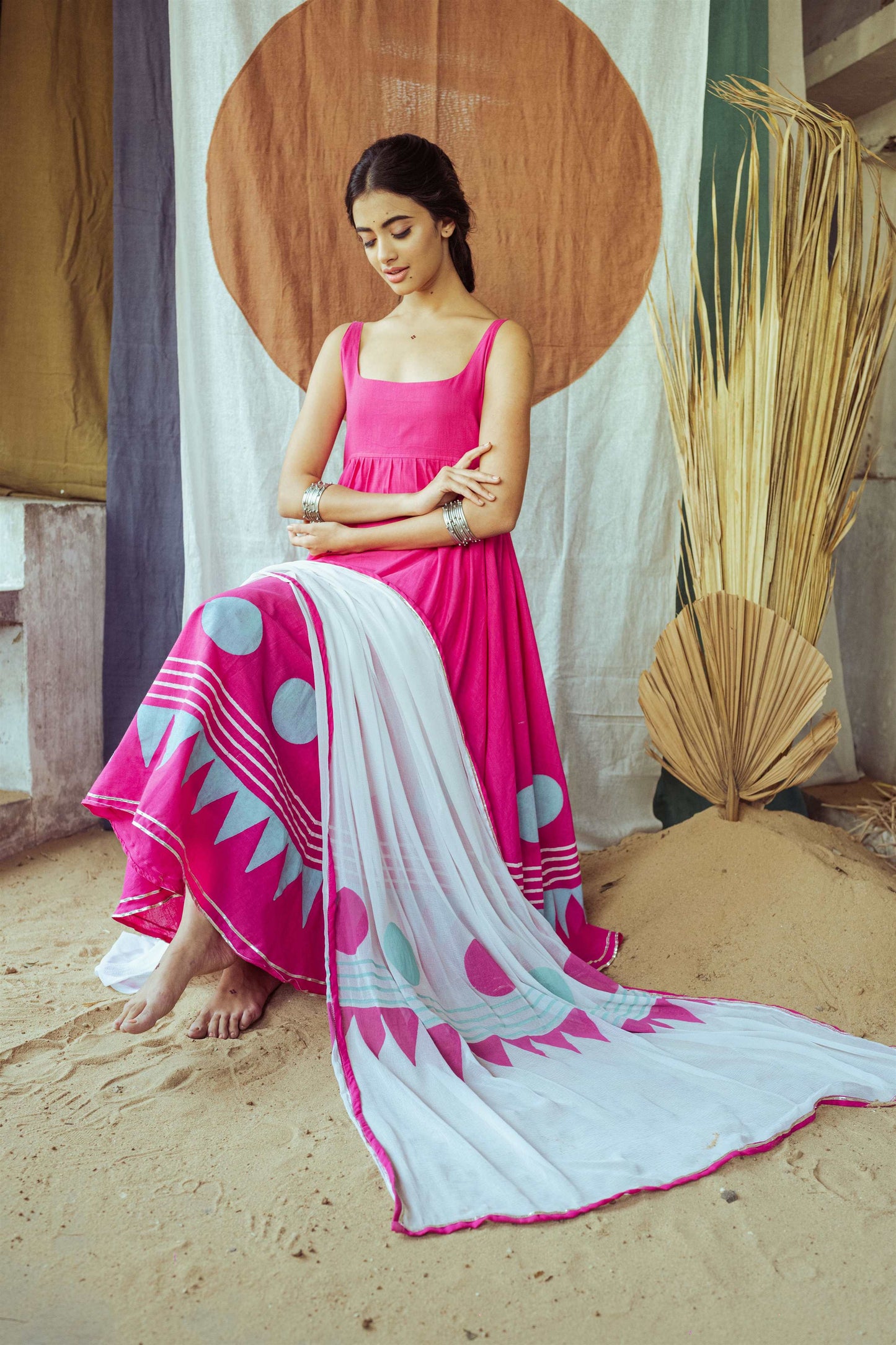 Deep Pink Handblock Anarkali Dress - Tijoreebynikita