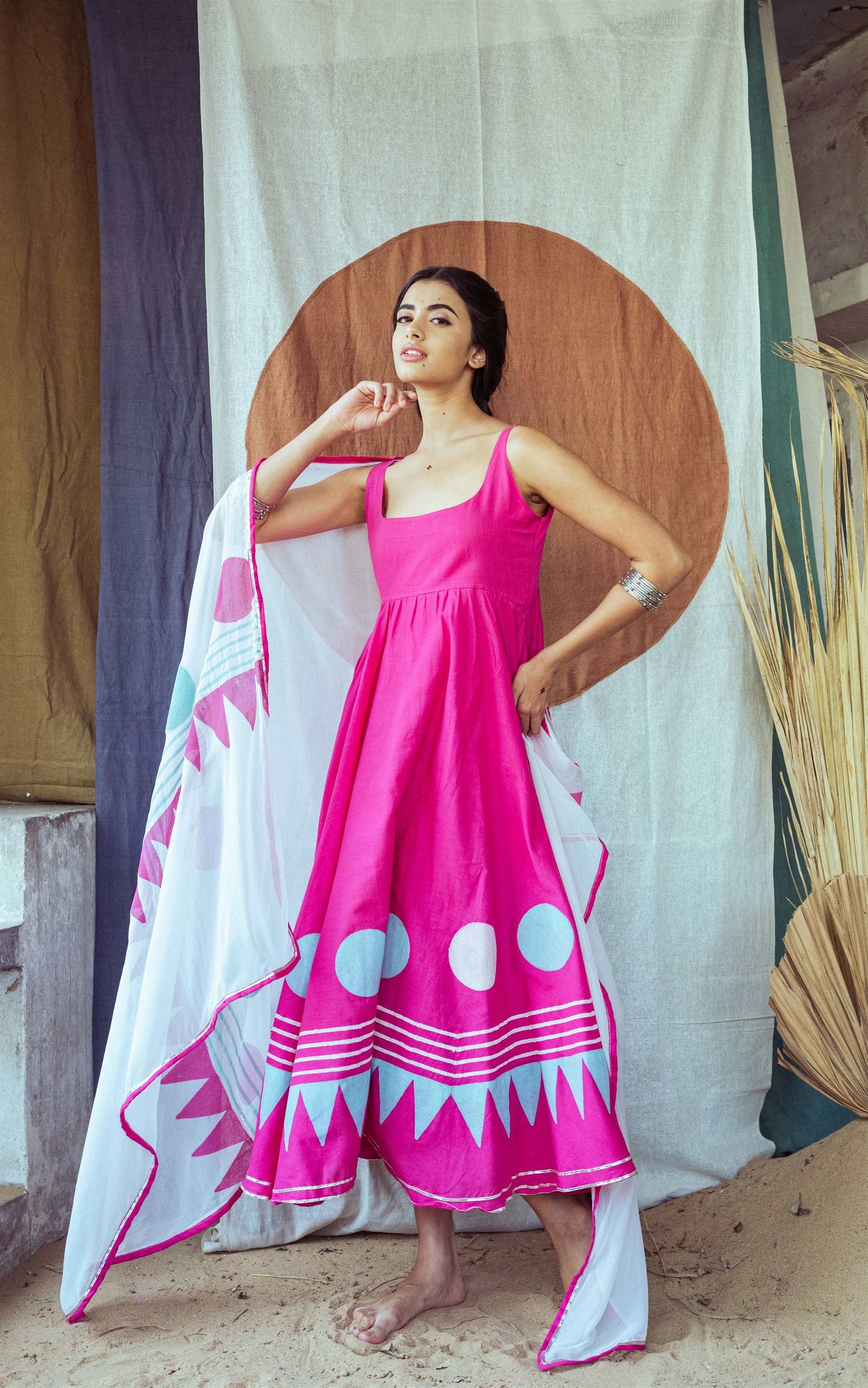 Deep Pink Handblock Anarkali Dress - Tijoreebynikita