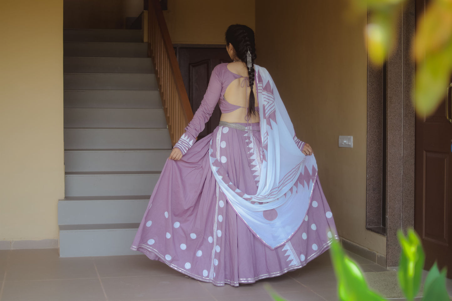 Purple Mauve & Off White Hand Block Printed Lehenga Set - Tijoreebynikita