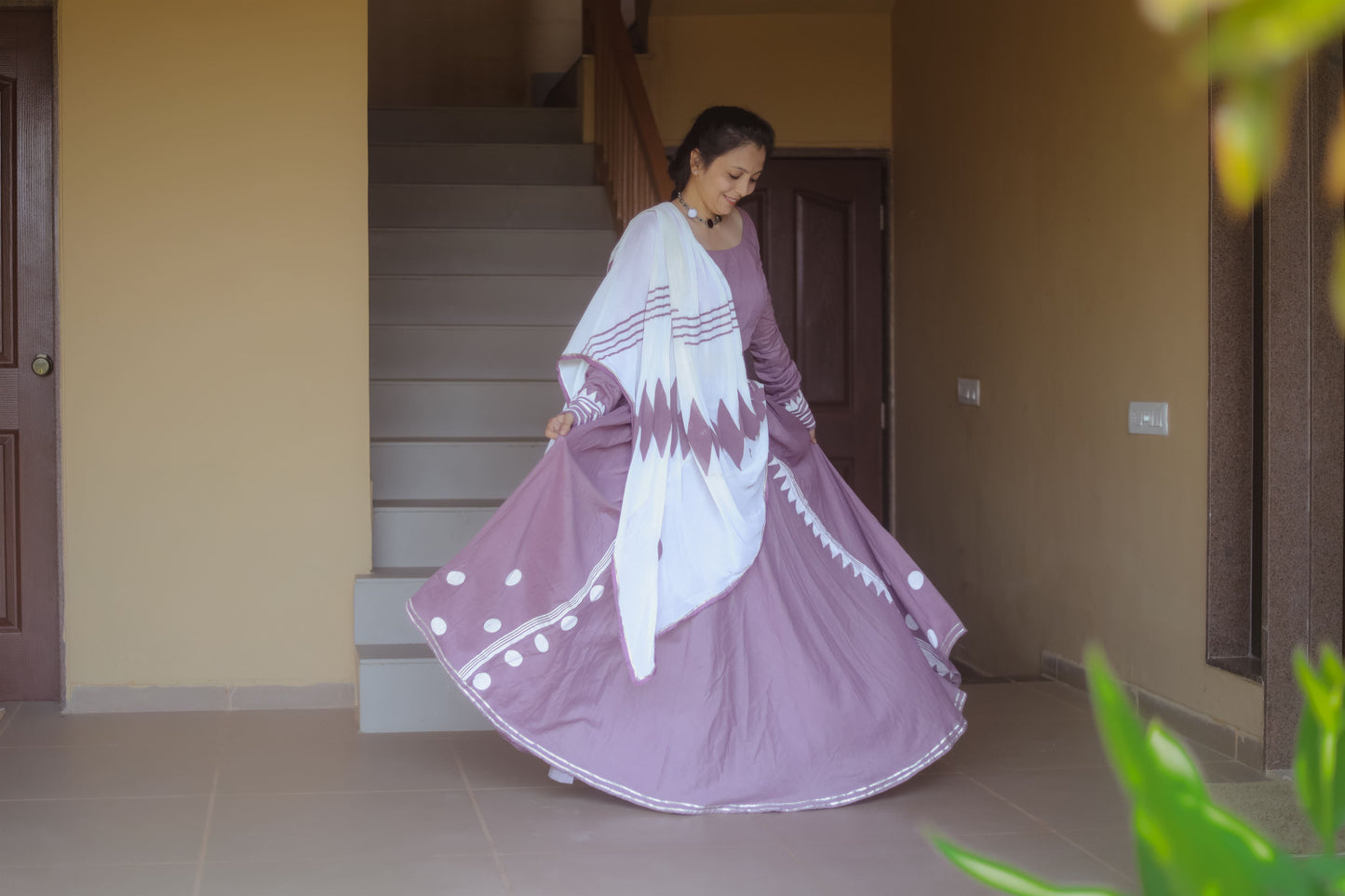 Purple Mauve & Off White Hand Block Printed Lehenga Set - Tijoreebynikita