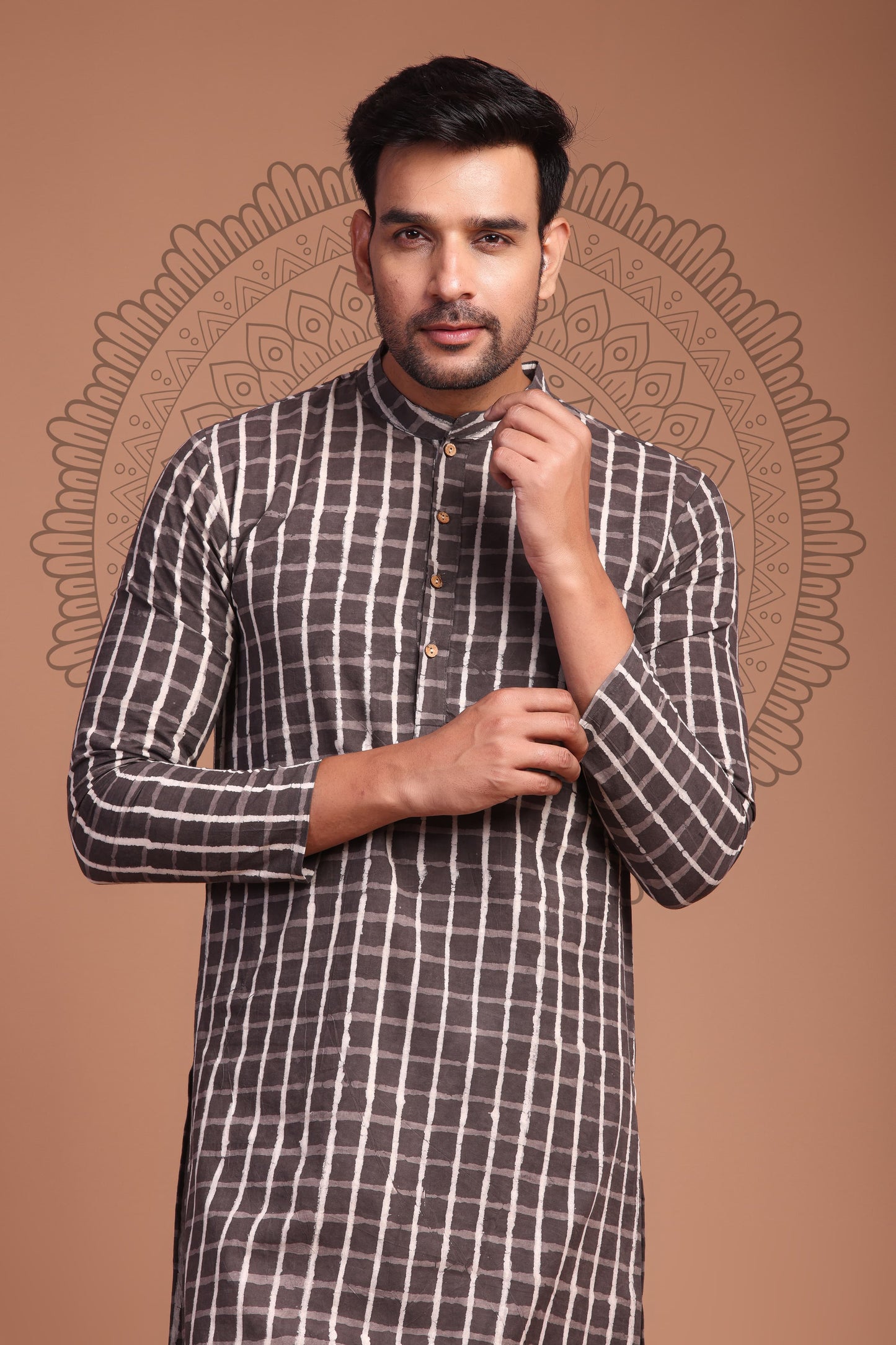 ​Black Hand Block Printed Men's Kurta - Tijoreebynikita in India, USA, Canada, UK, Australia, Singapore