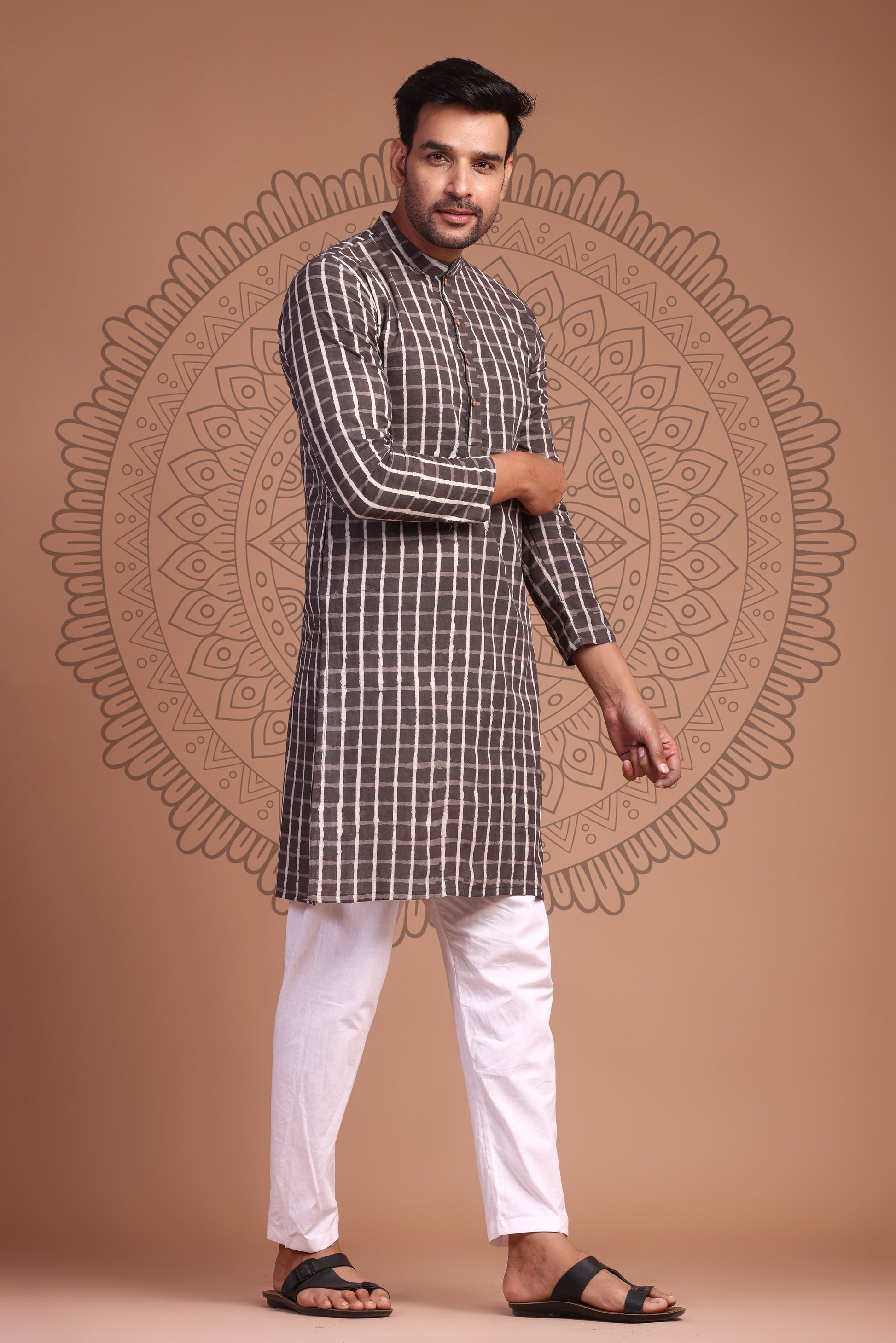 ​Black Hand Block Printed Men's Kurta - Tijoreebynikita in India, USA, Canada, UK, Australia, Singapore