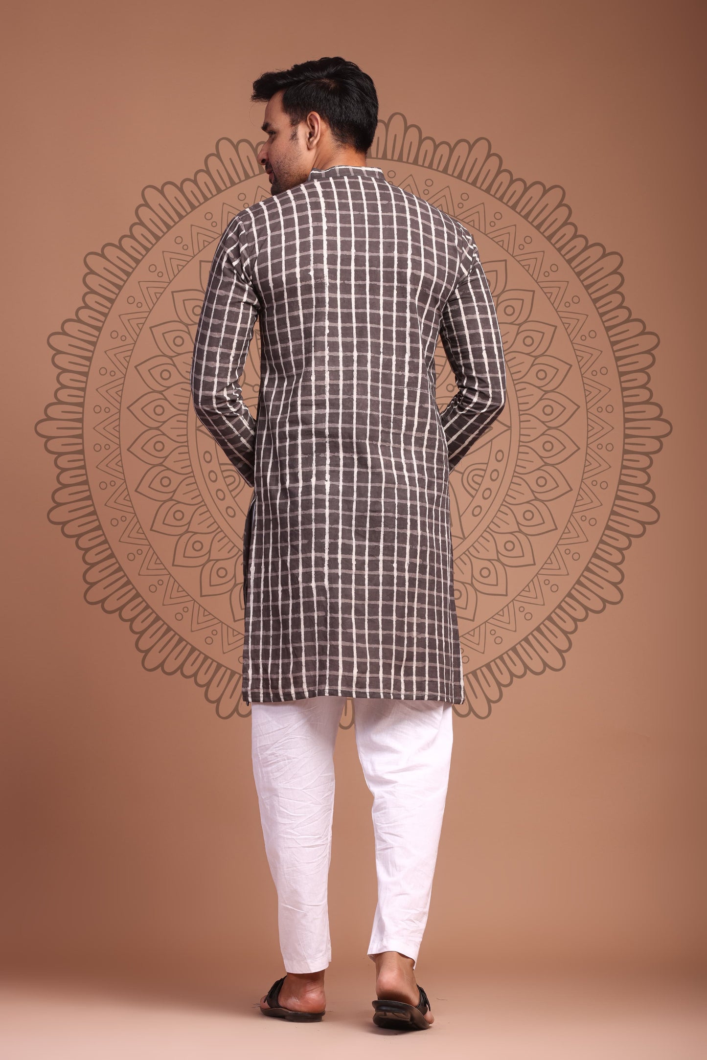 ​Black Hand Block Printed Men's Kurta - Tijoreebynikita in India, USA, Canada, UK, Australia, Singapore