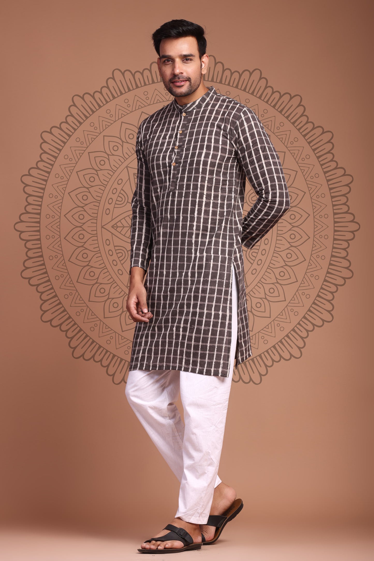 Black Hand Block Printed Men's Kurta - Tijoreebynikita