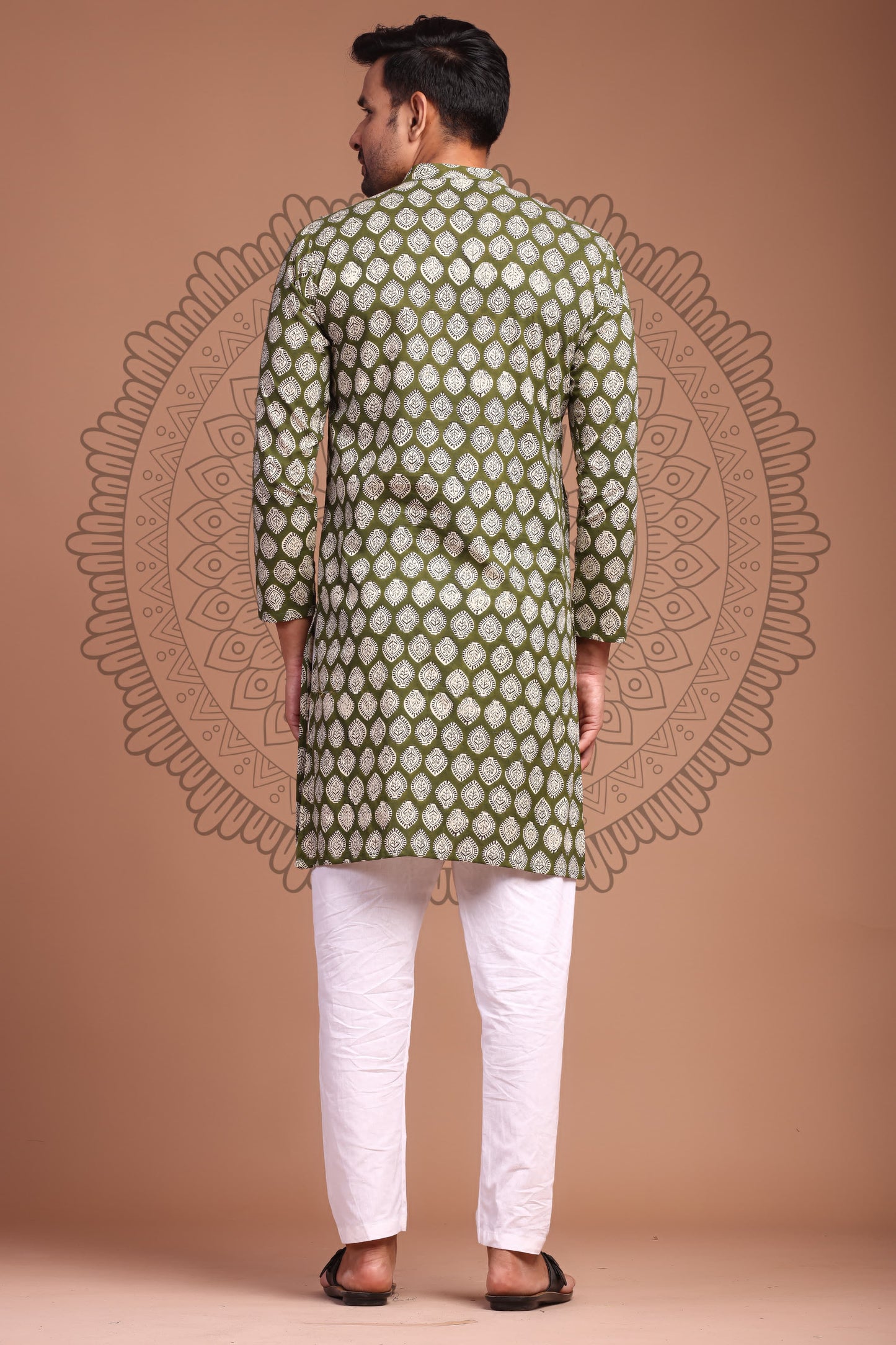 Mehendi Green Hand Block Printed Men's Kurta - Tijoreebynikita