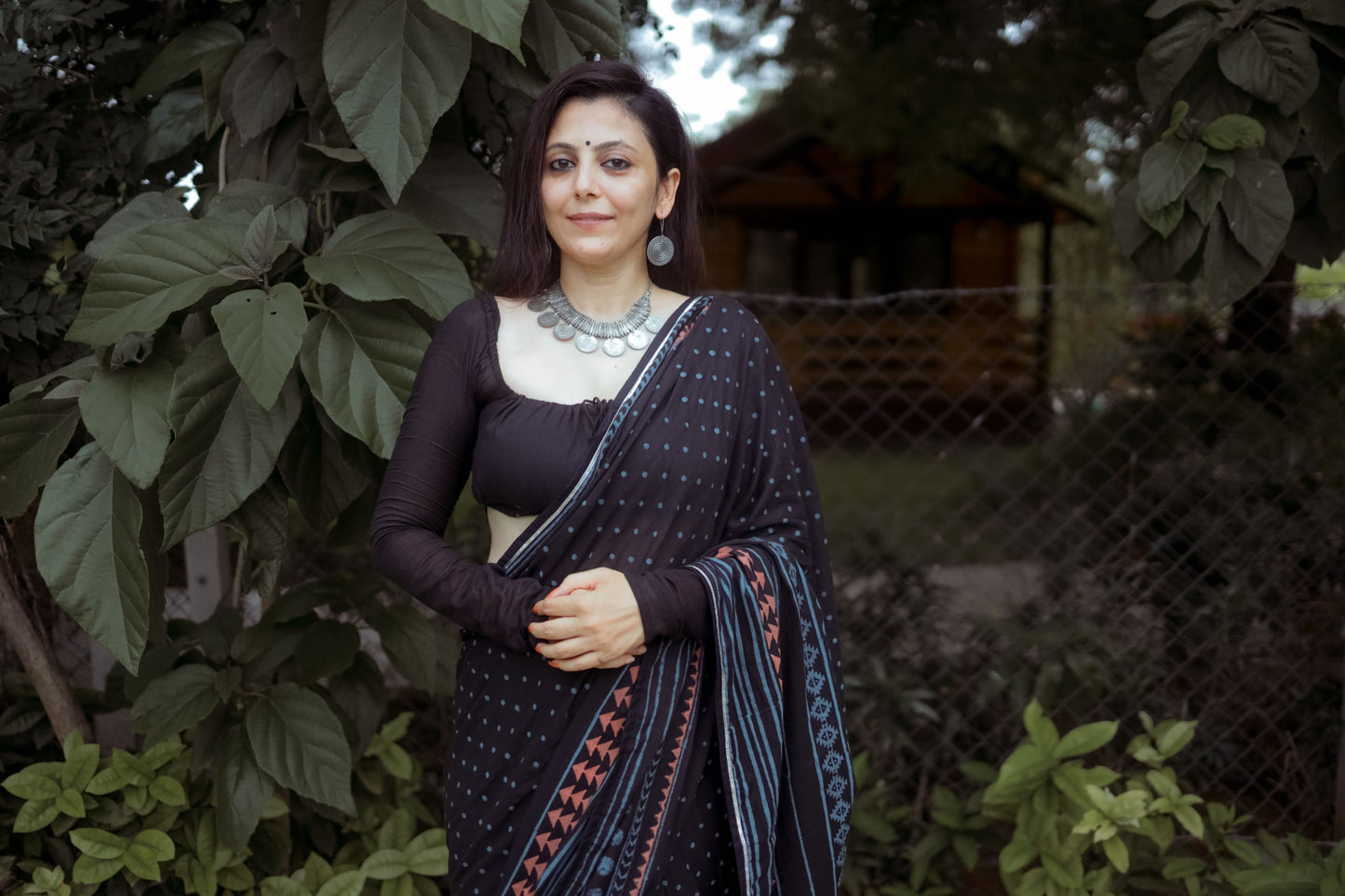 Black Hand Block Printed Saree with Custom Blouse - Tijoreebynikita