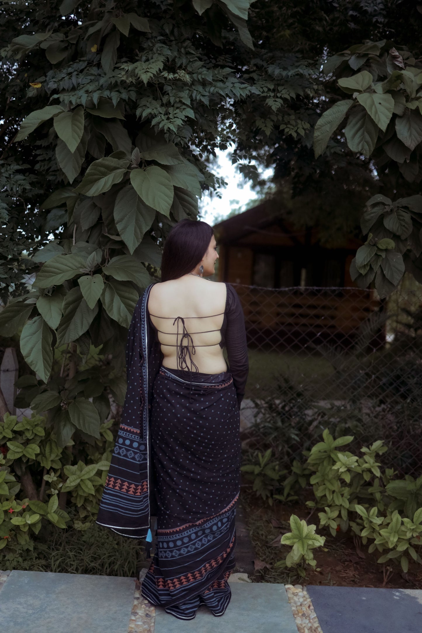 Black Hand Block Printed Saree with Custom Blouse - Tijoreebynikita