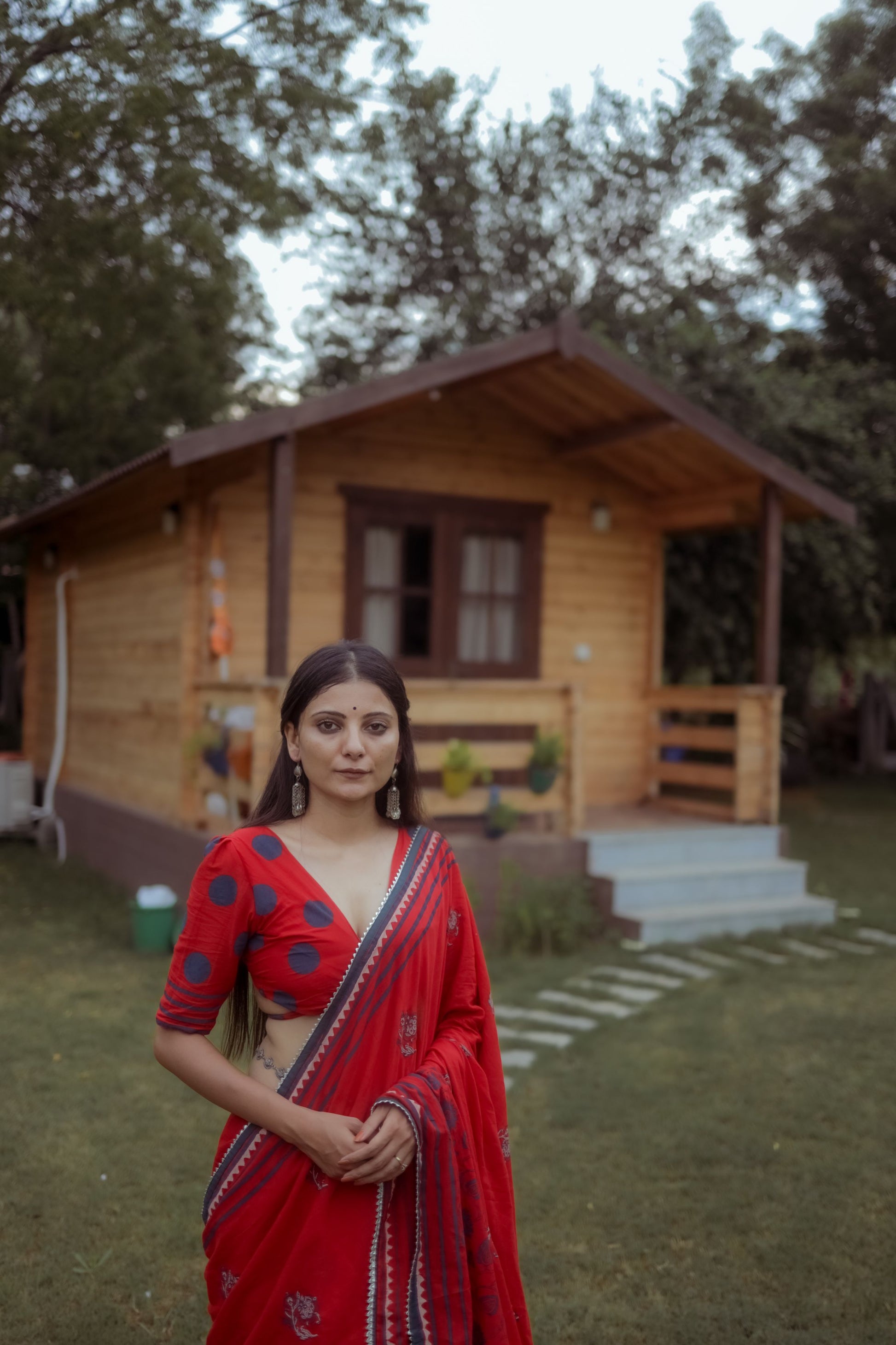 Red & Blue Hand Block Printed Saree With Tie-Dye Pallu & Custom Blouse - Tijoreebynikita