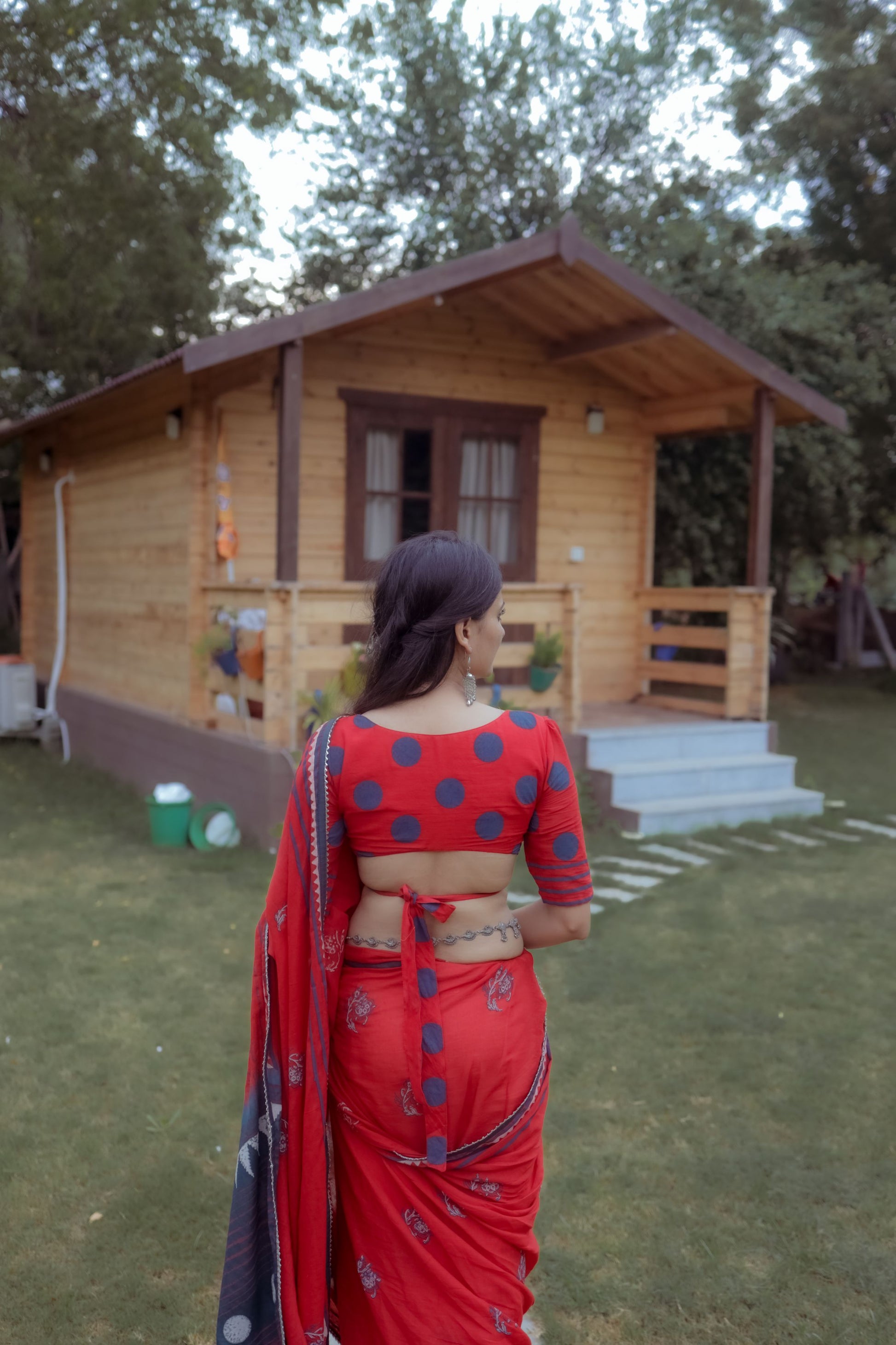 Red & Blue Hand Block Printed Saree With Tie-Dye Pallu & Custom Blouse - Tijoreebynikita