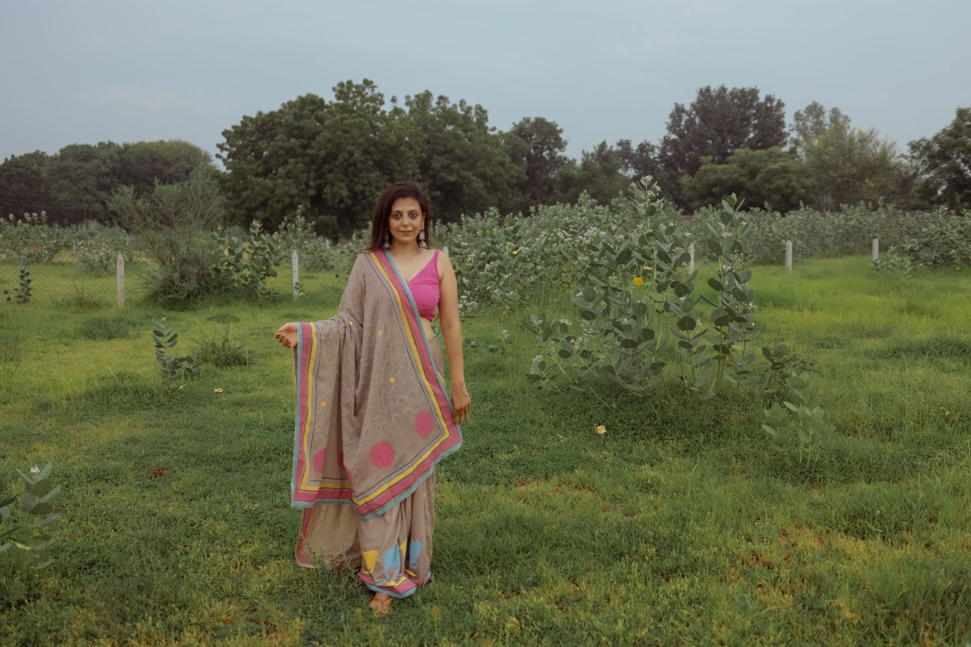 Beige Pastel Hand Block Printed Saree with Custom Blouse - Tijoreebynikita