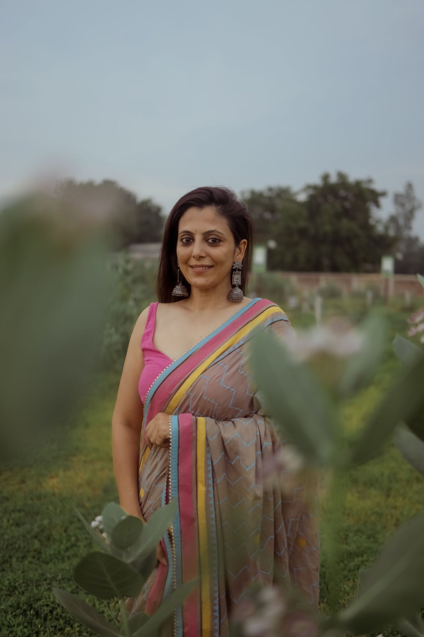 Beige Pastel Hand Block Printed Saree with Custom Blouse - Tijoreebynikita