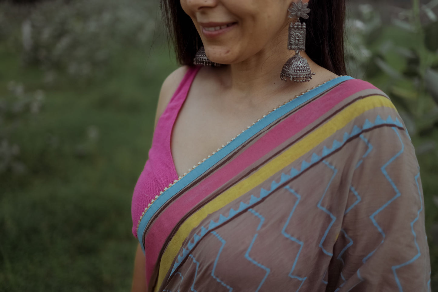 Beige Pastel Hand Block Printed Saree with Custom Blouse - Tijoreebynikita