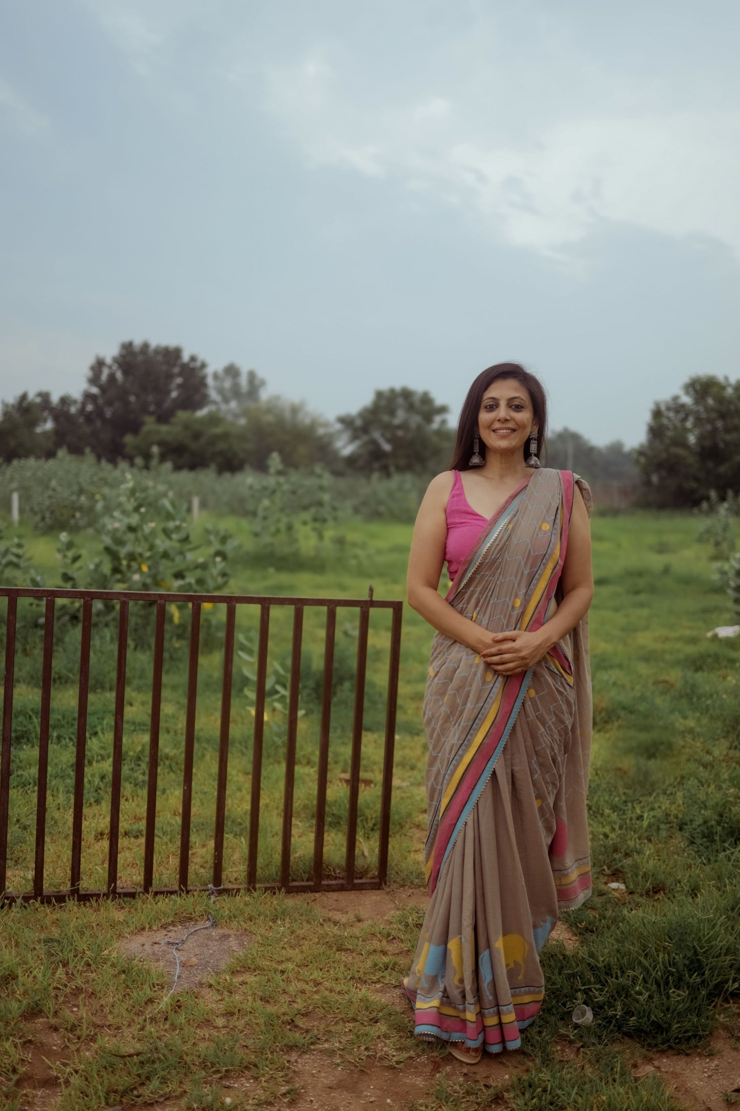 Beige Pastel Hand Block Printed Saree with Custom Blouse - Tijoreebynikita