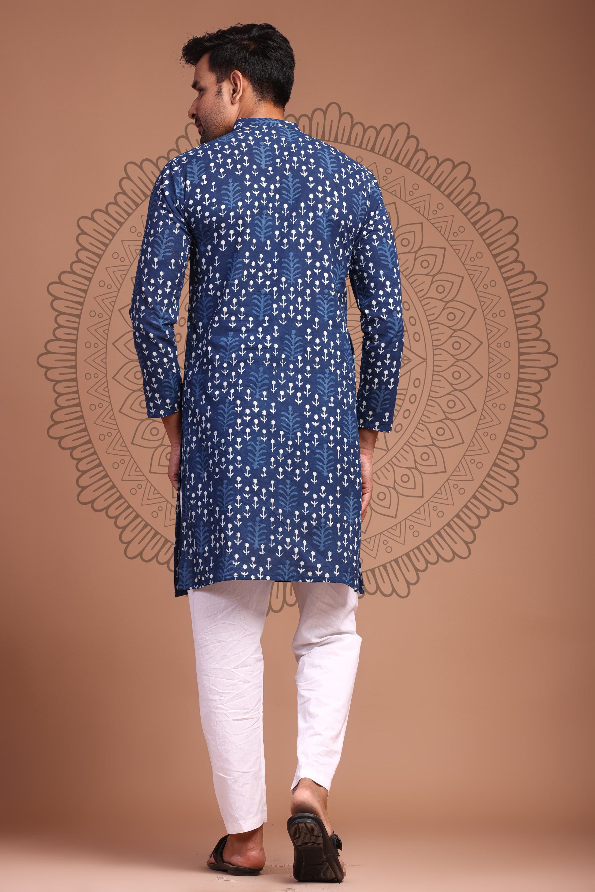 Blue Hand Block Printed Men's Kurta - Tijoreebynikita