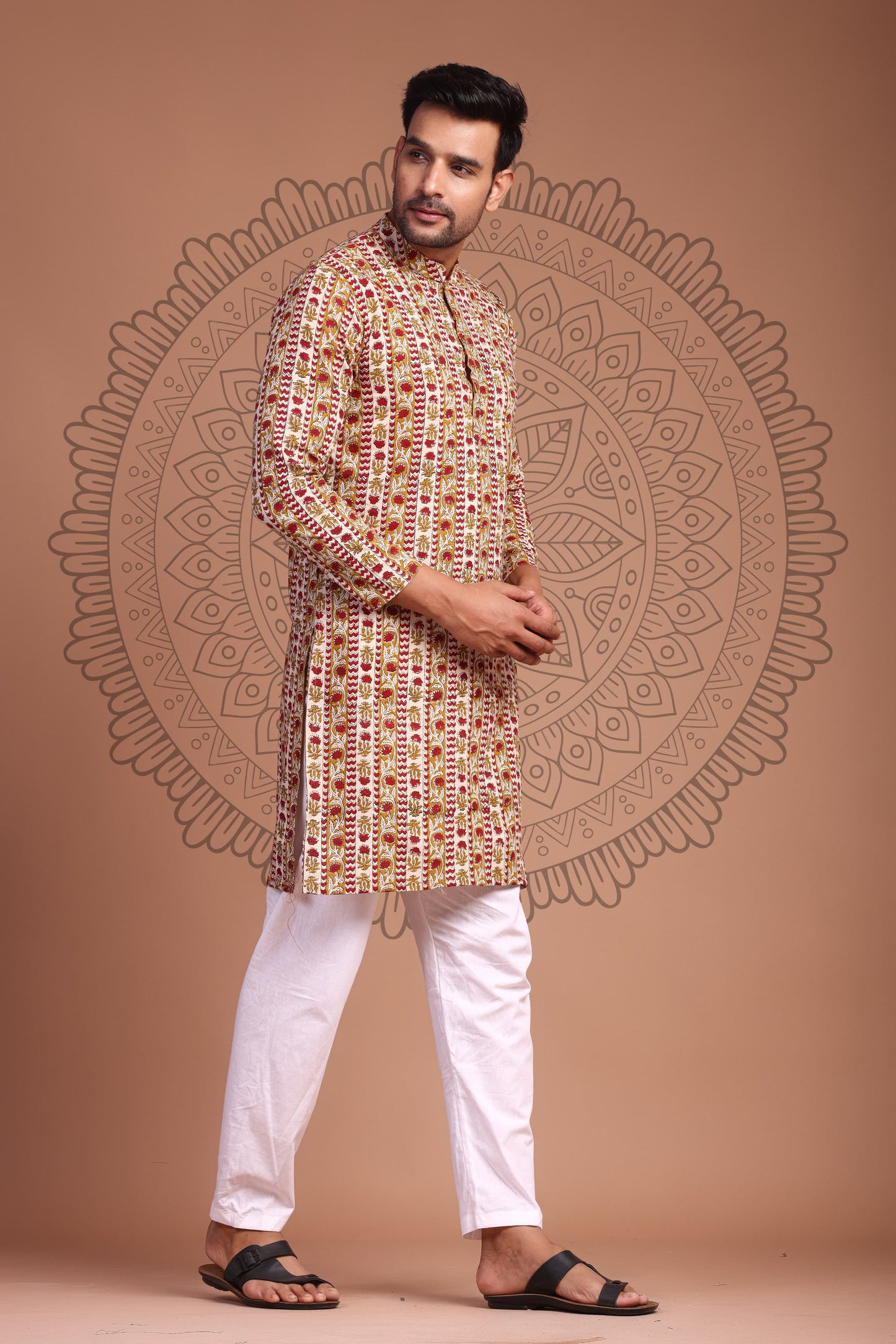 Off White Hand Block Printed Men's Kurta - Tijoreebynikita