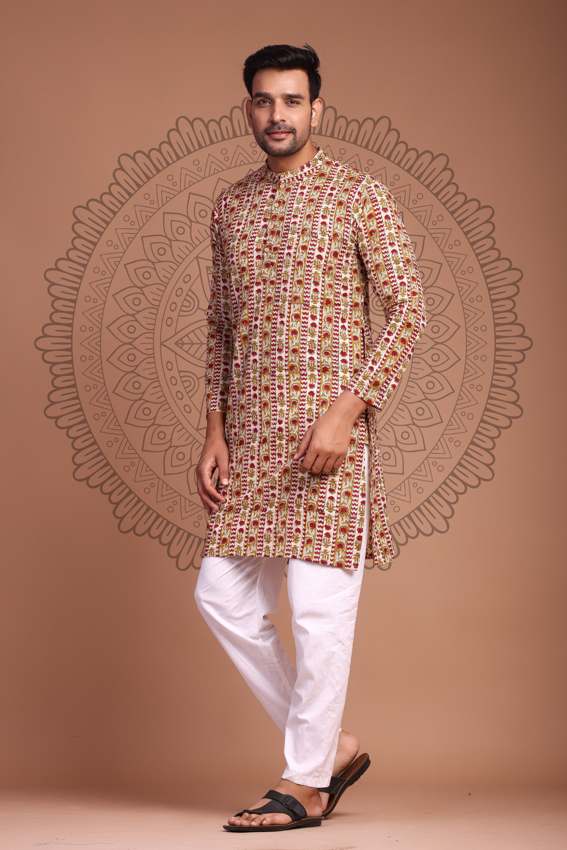 Off White Hand Block Printed Men's Kurta - Tijoreebynikita