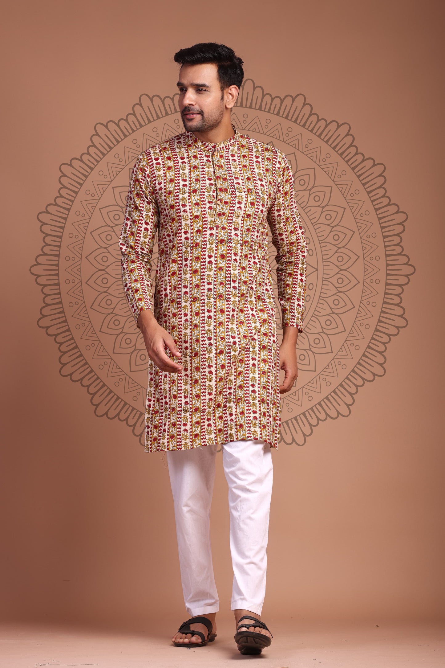 Off White Hand Block Printed Men's Kurta - Tijoreebynikita