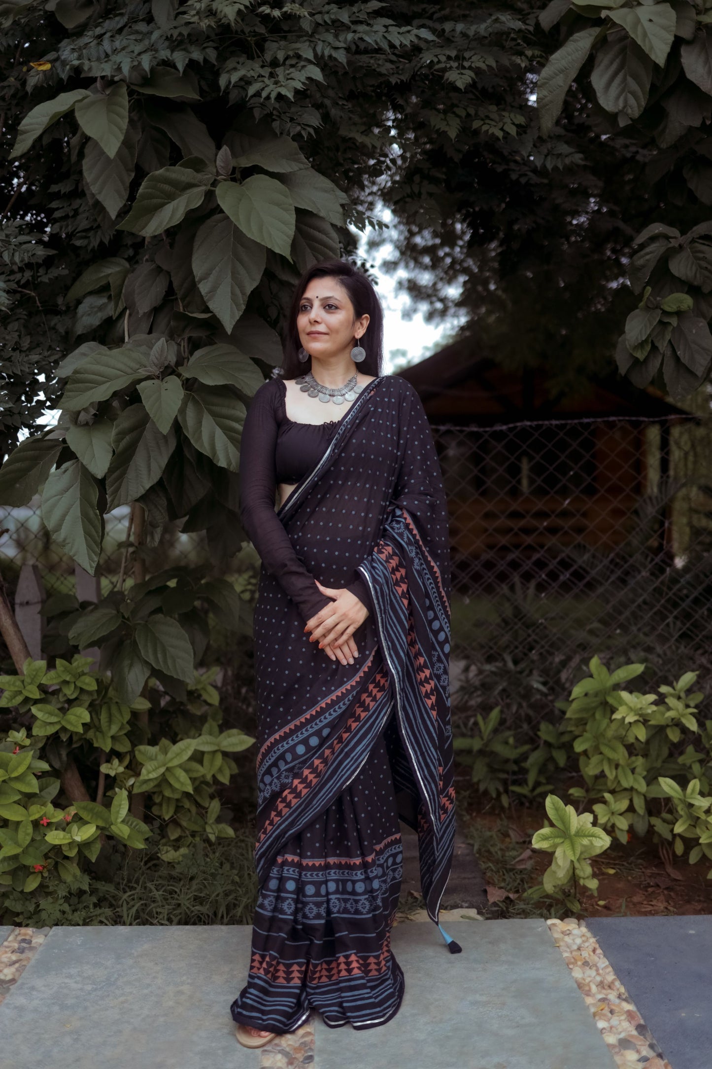 Black Hand Block Printed Saree with Custom Blouse - Tijoreebynikita