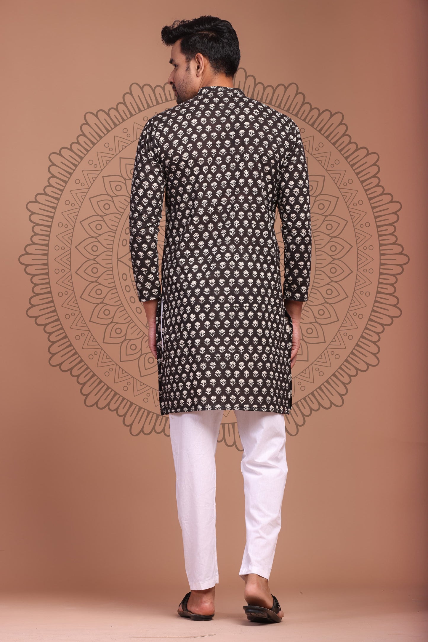 Black Hand Block Printed Men's Kurta - Tijoreebynikita