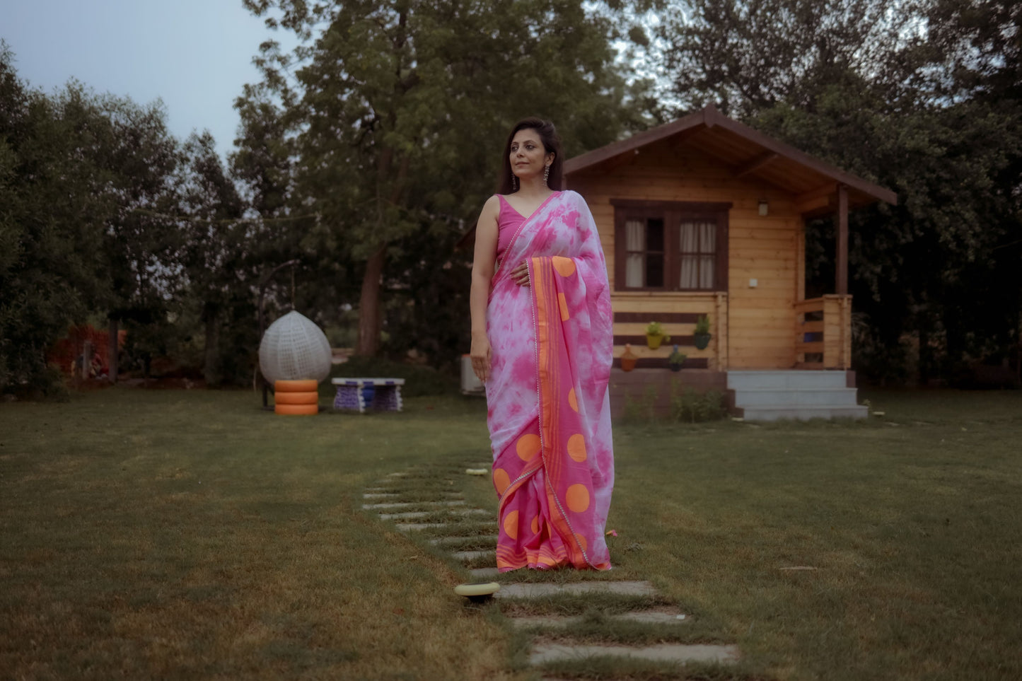 Pink Tie-Dye Hand Block Printed Saree with Custom Blouse - Tijoreebynikita