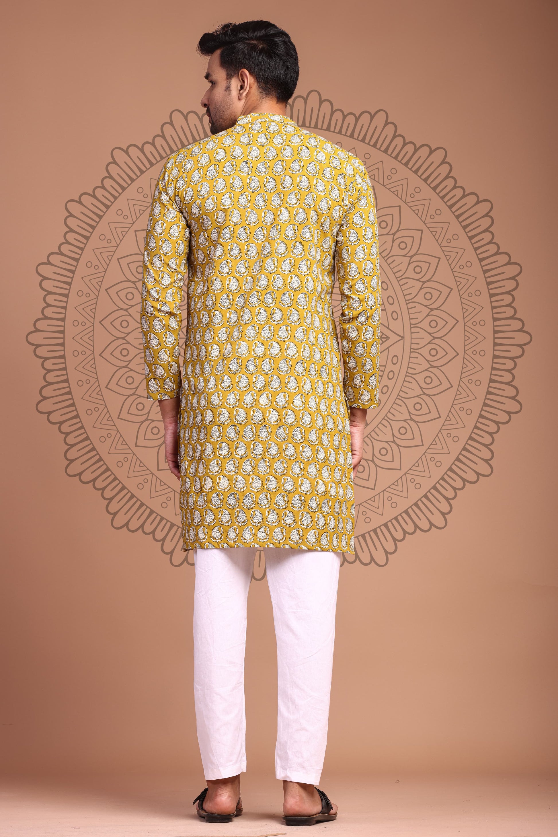 Mustard Yellow Hand Block Printed Men's Kurta - Tijoreebynikita