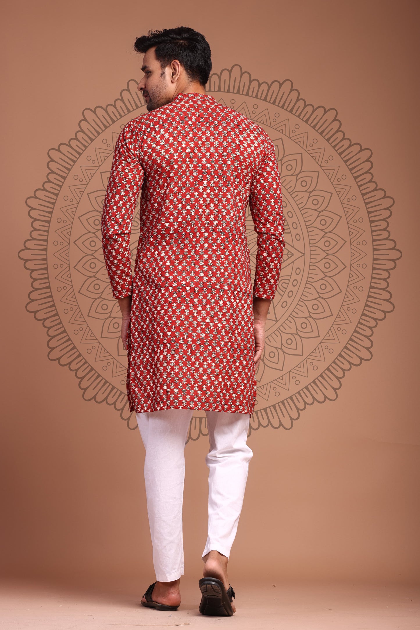 Crimson Red Hand Block Printed Men's Kurta - Tijoreebynikita