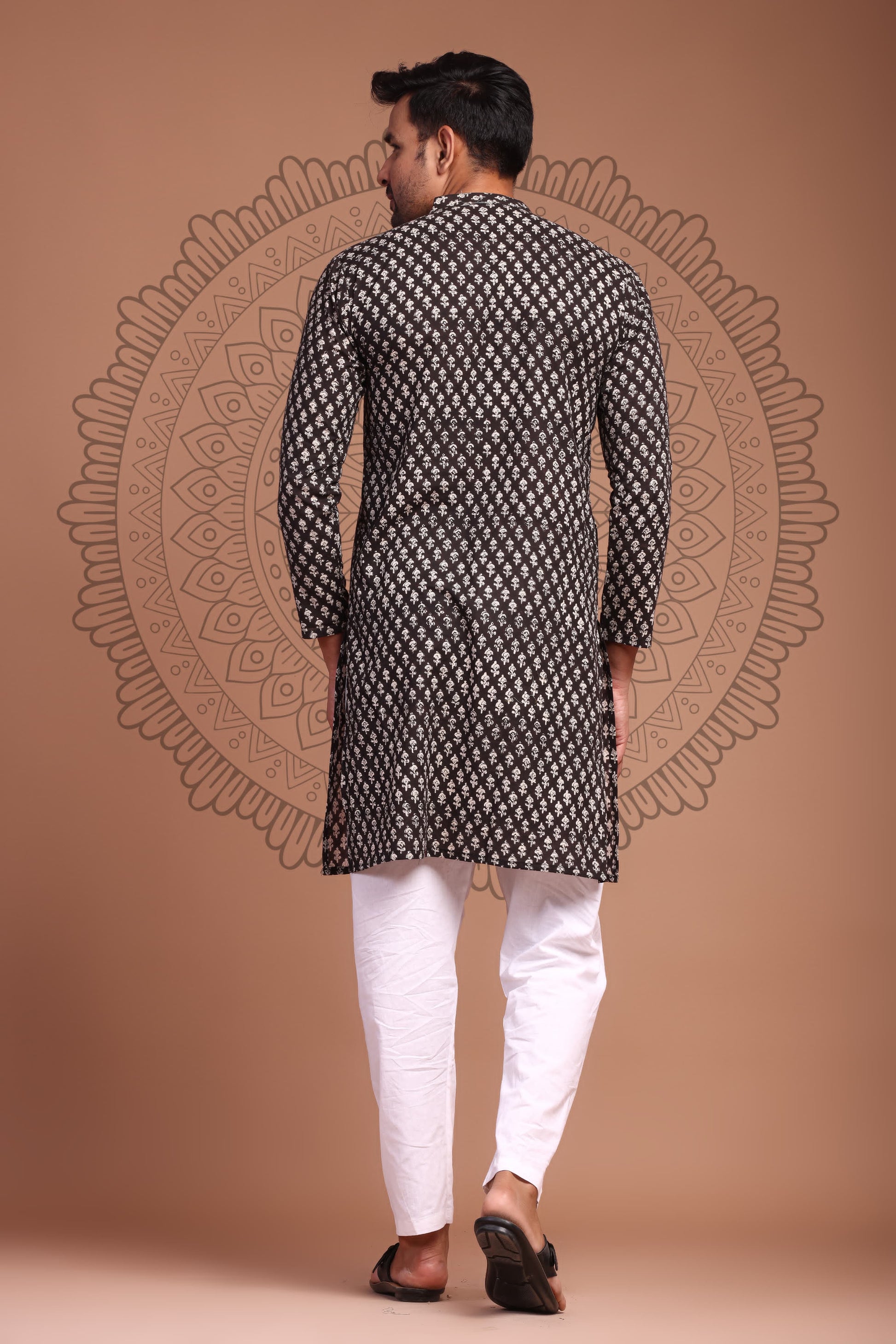 Black Hand Block Printed Men's Kurta - Tijoreebynikita