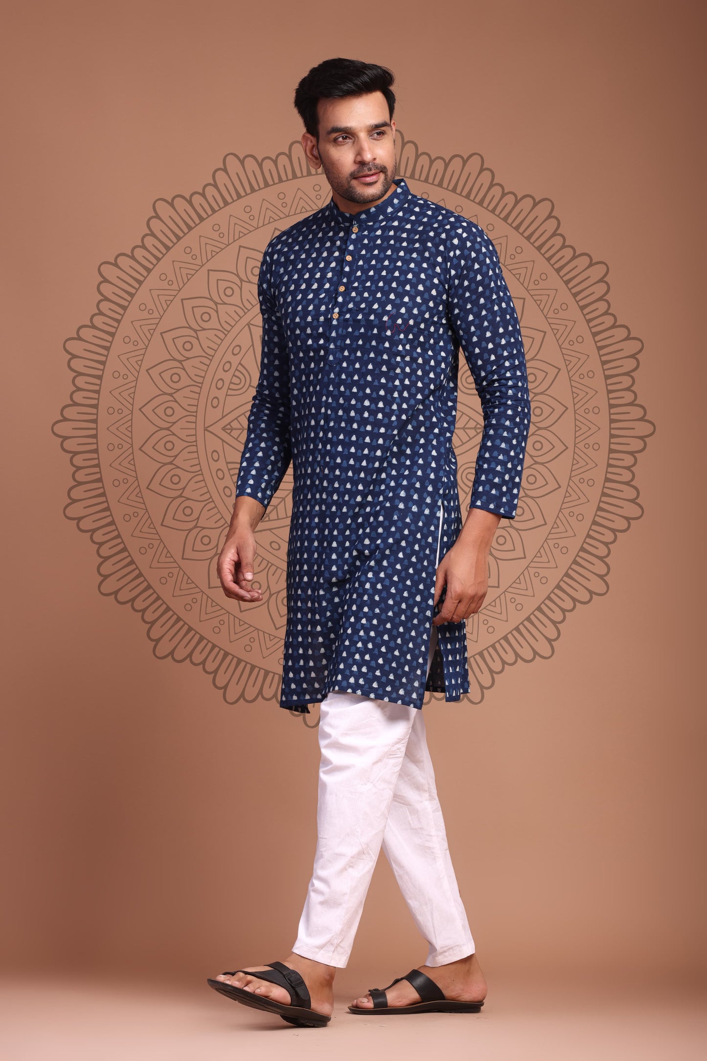 Blue Hand Block Printed Men's Kurta - Tijoreebynikita