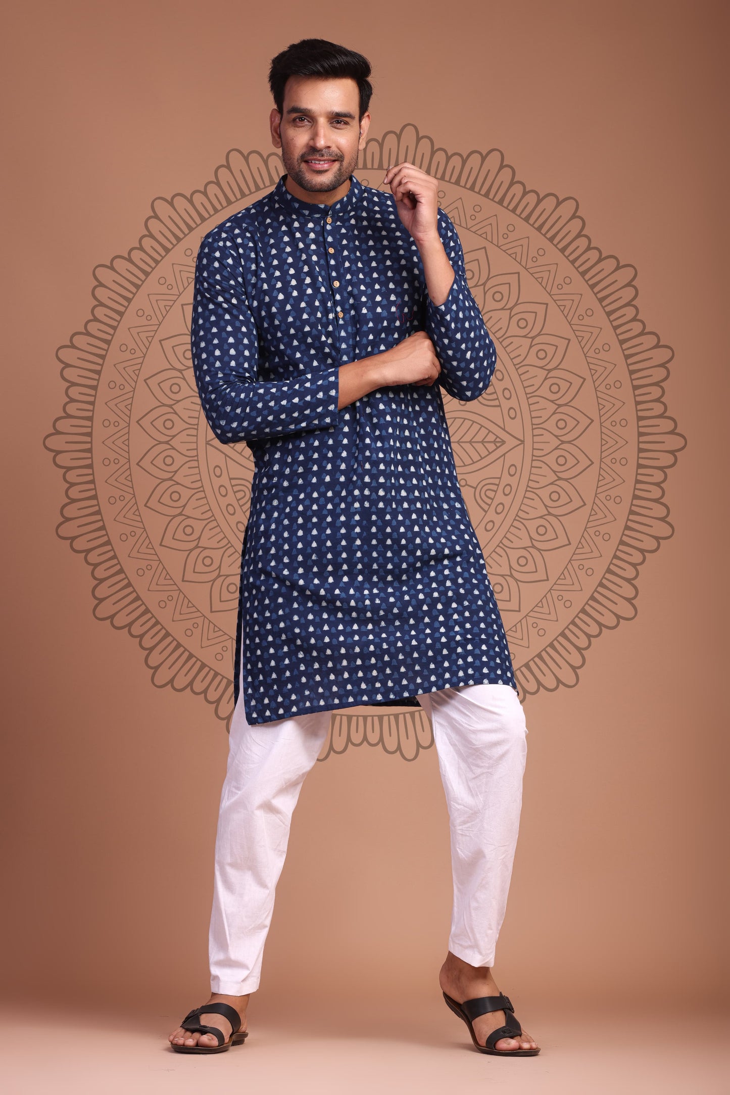 Blue Hand Block Printed Men's Kurta - Tijoreebynikita