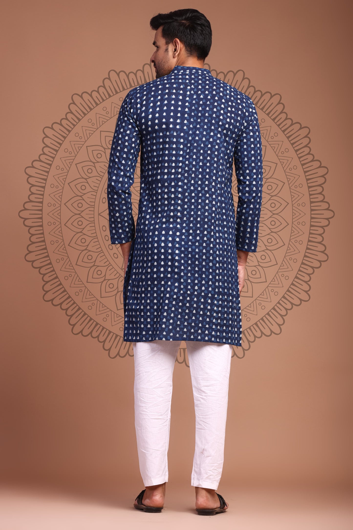 Blue Hand Block Printed Men's Kurta - Tijoreebynikita