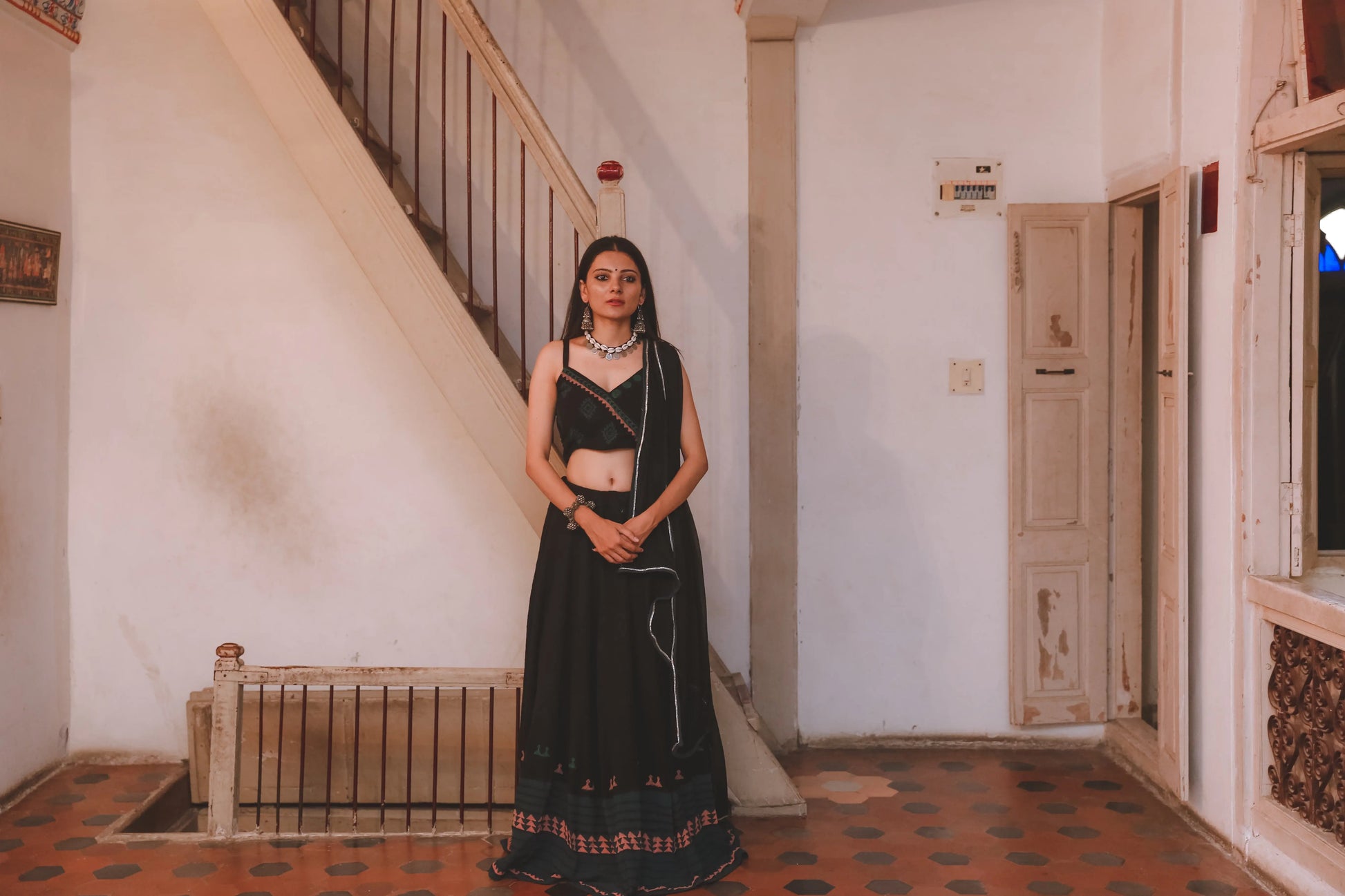 All Black Hand Block Printed Lehenga set - Tijoreebynikita