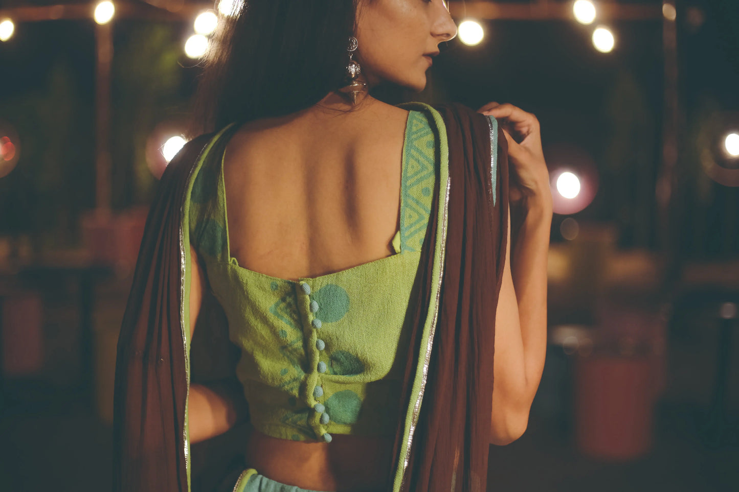 Green Smoke & Cyan Hand Block Printed Lehenga Set - Tijoreebynikita