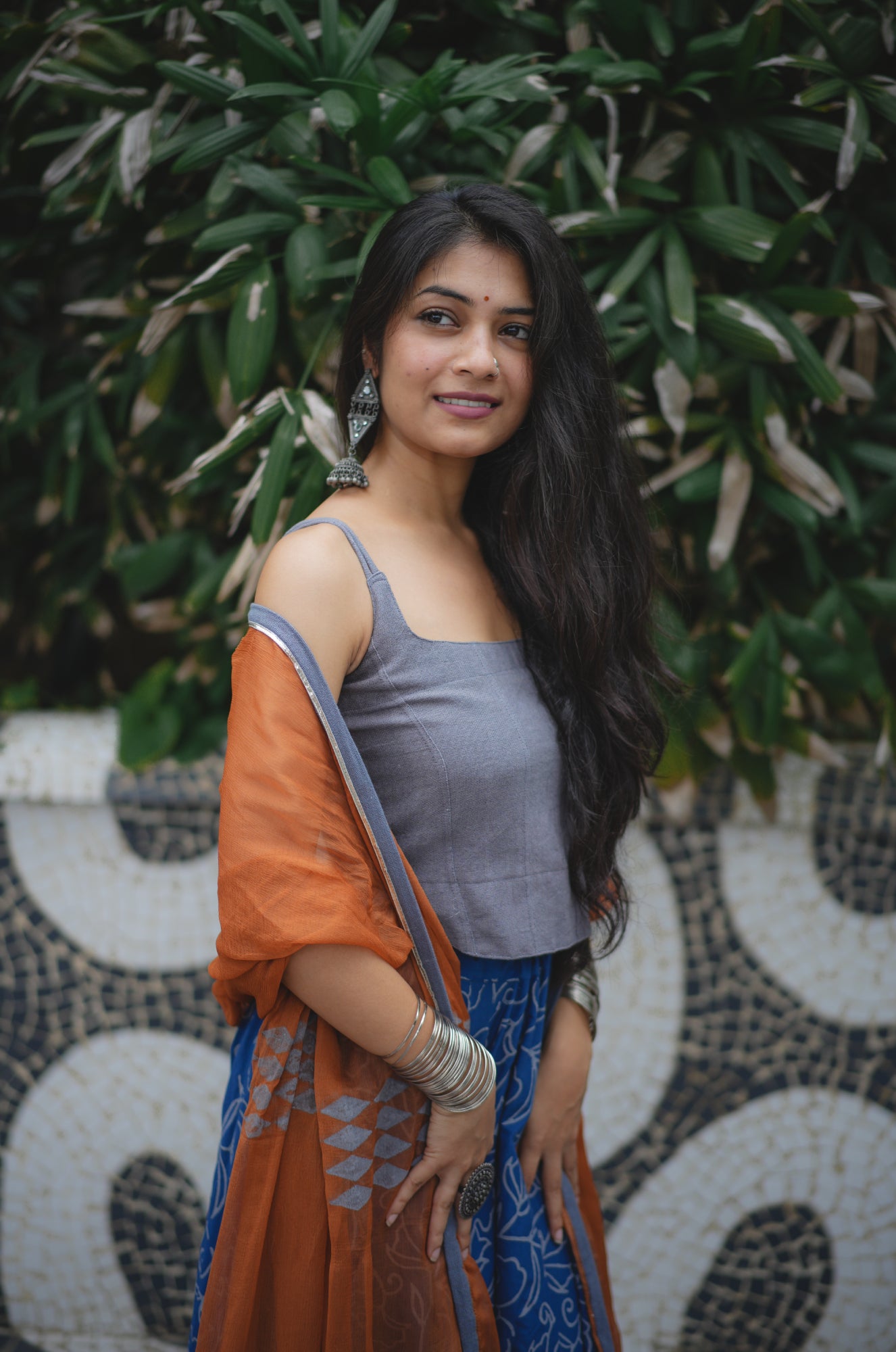 Regent Grey and Dusk Blue Hand block printed Lehenga Set