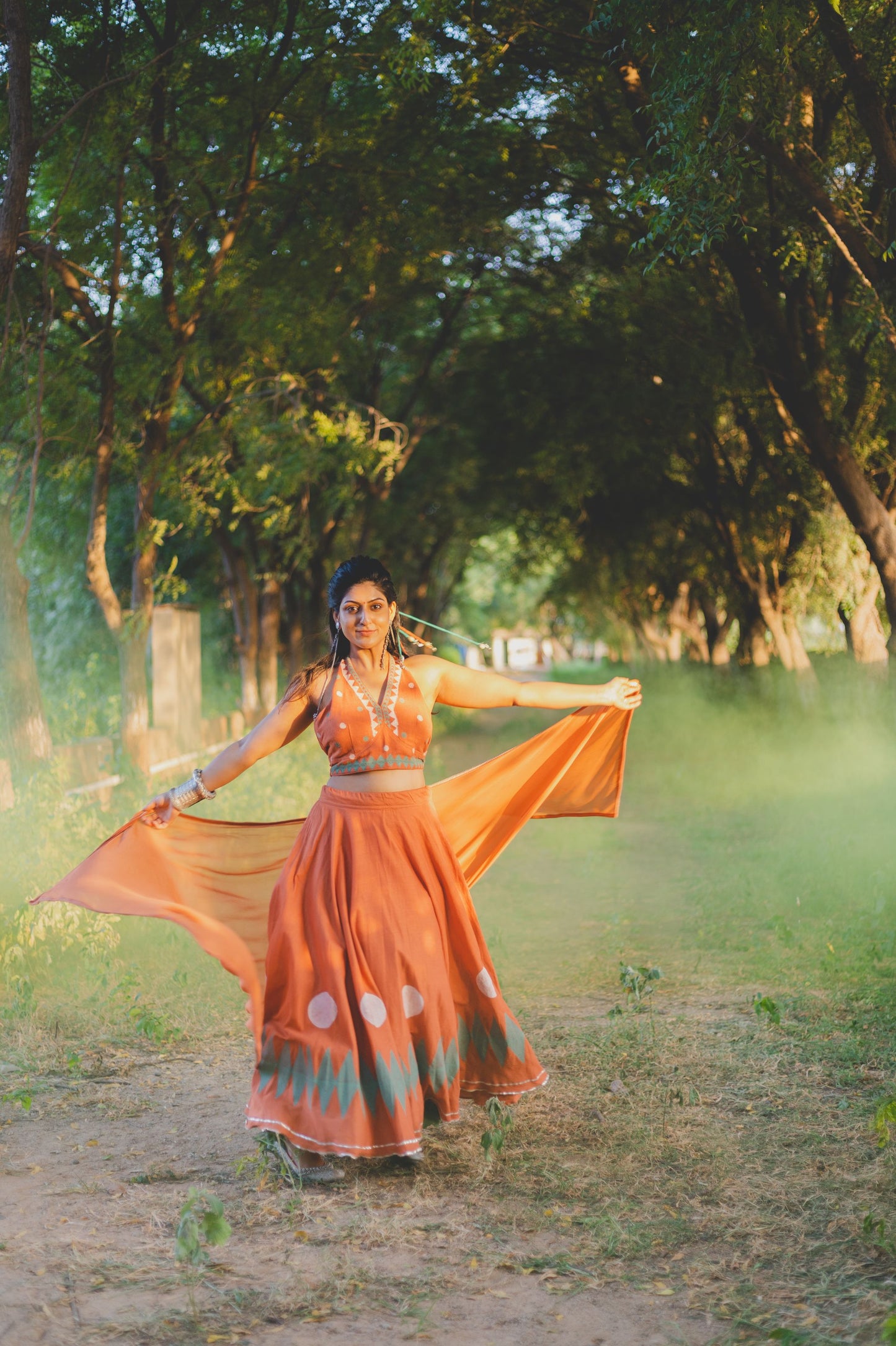 Rust Orange Hand Block Printed Lehenga Set - Tijoreebynikita