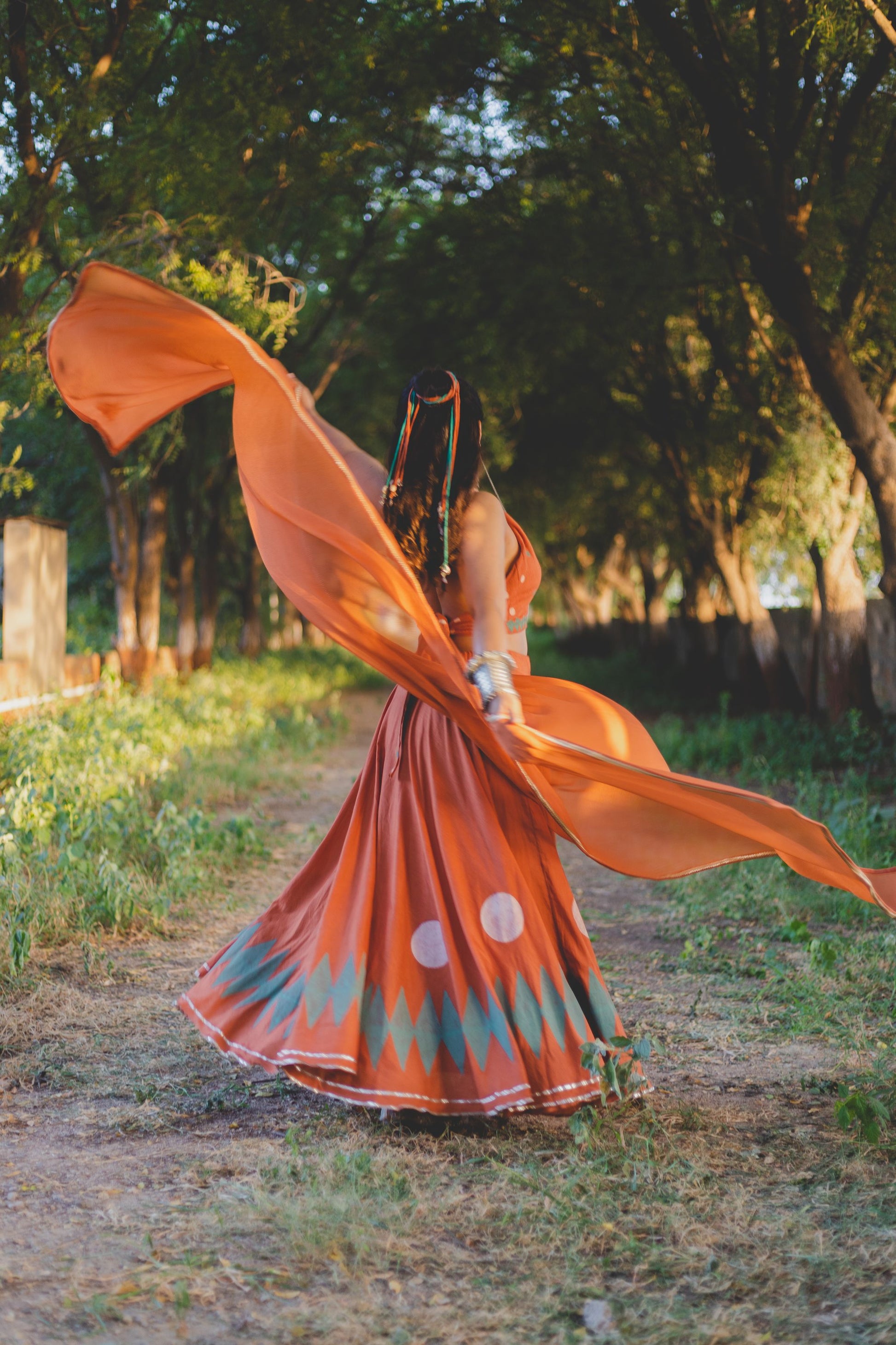 Rust Orange Hand Block Printed Lehenga Set - Tijoreebynikita