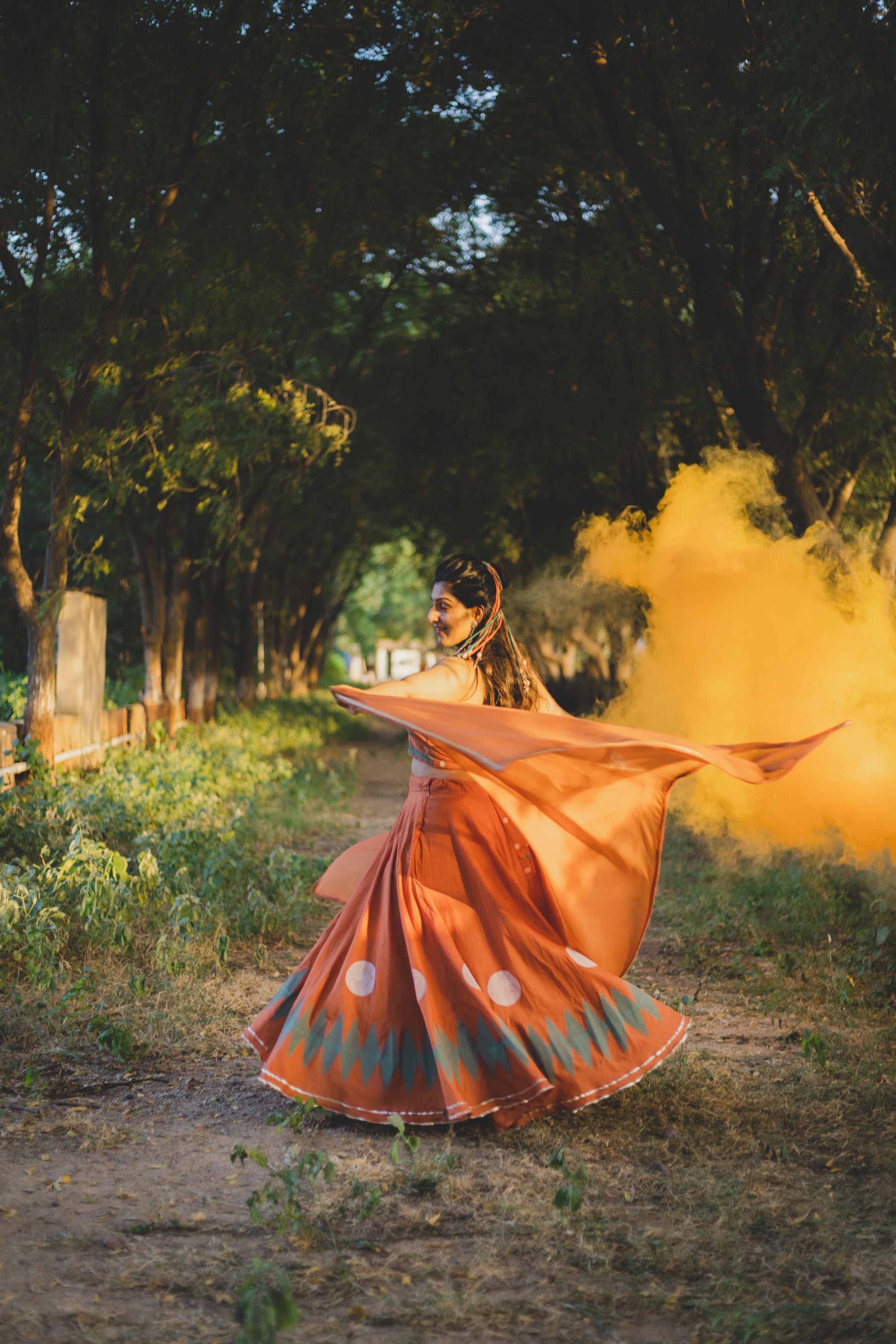 Rust Orange Hand Block Printed Lehenga Set - Tijoreebynikita