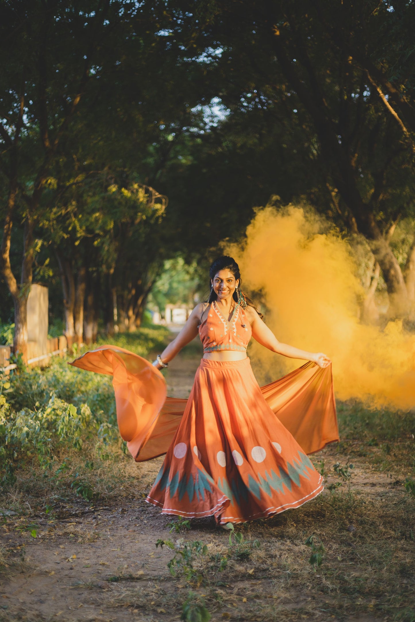 Rust Orange Hand Block Printed Lehenga Set - Tijoreebynikita