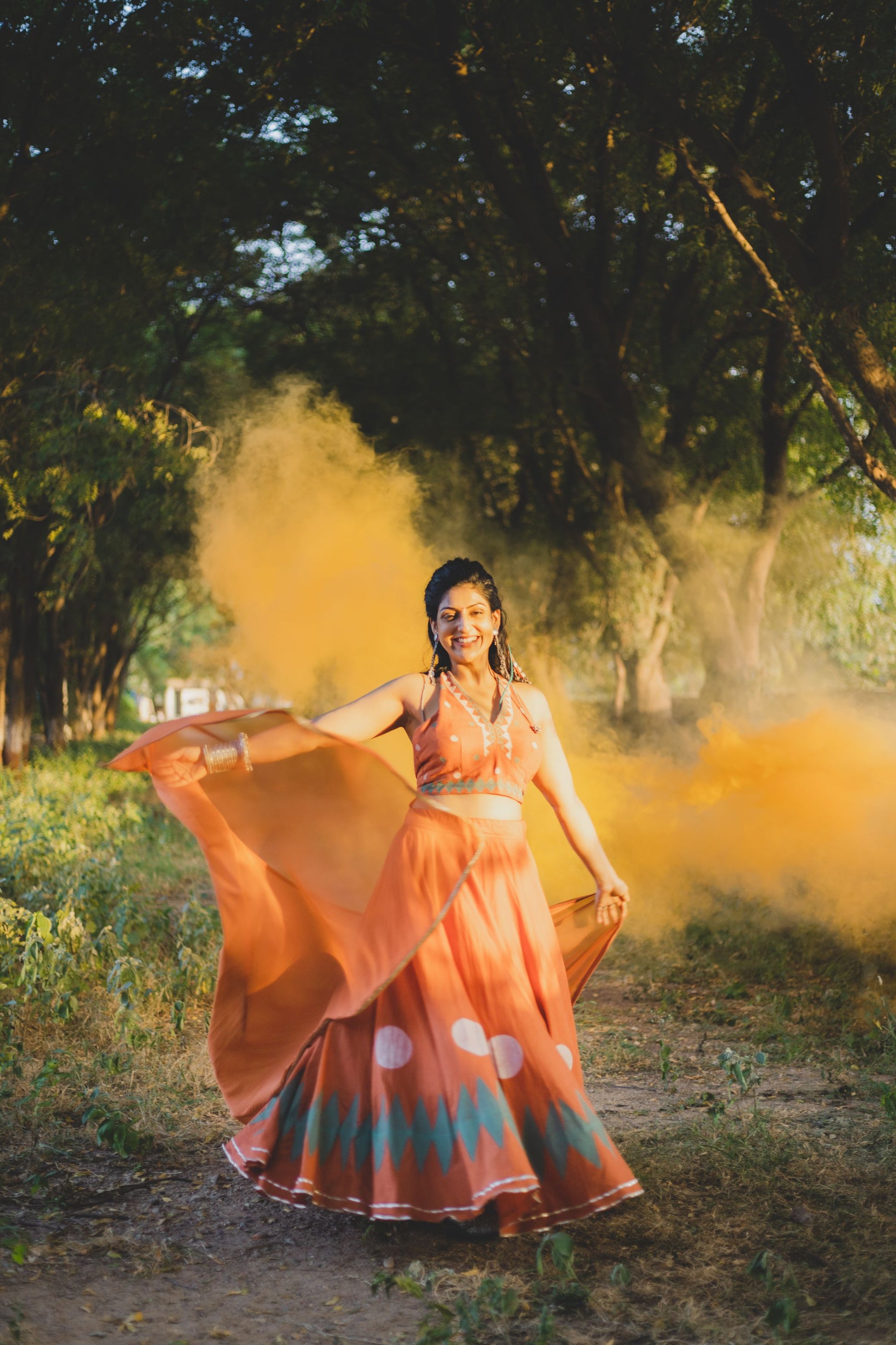 Rust Orange Hand Block Printed Lehenga Set - Tijoreebynikita