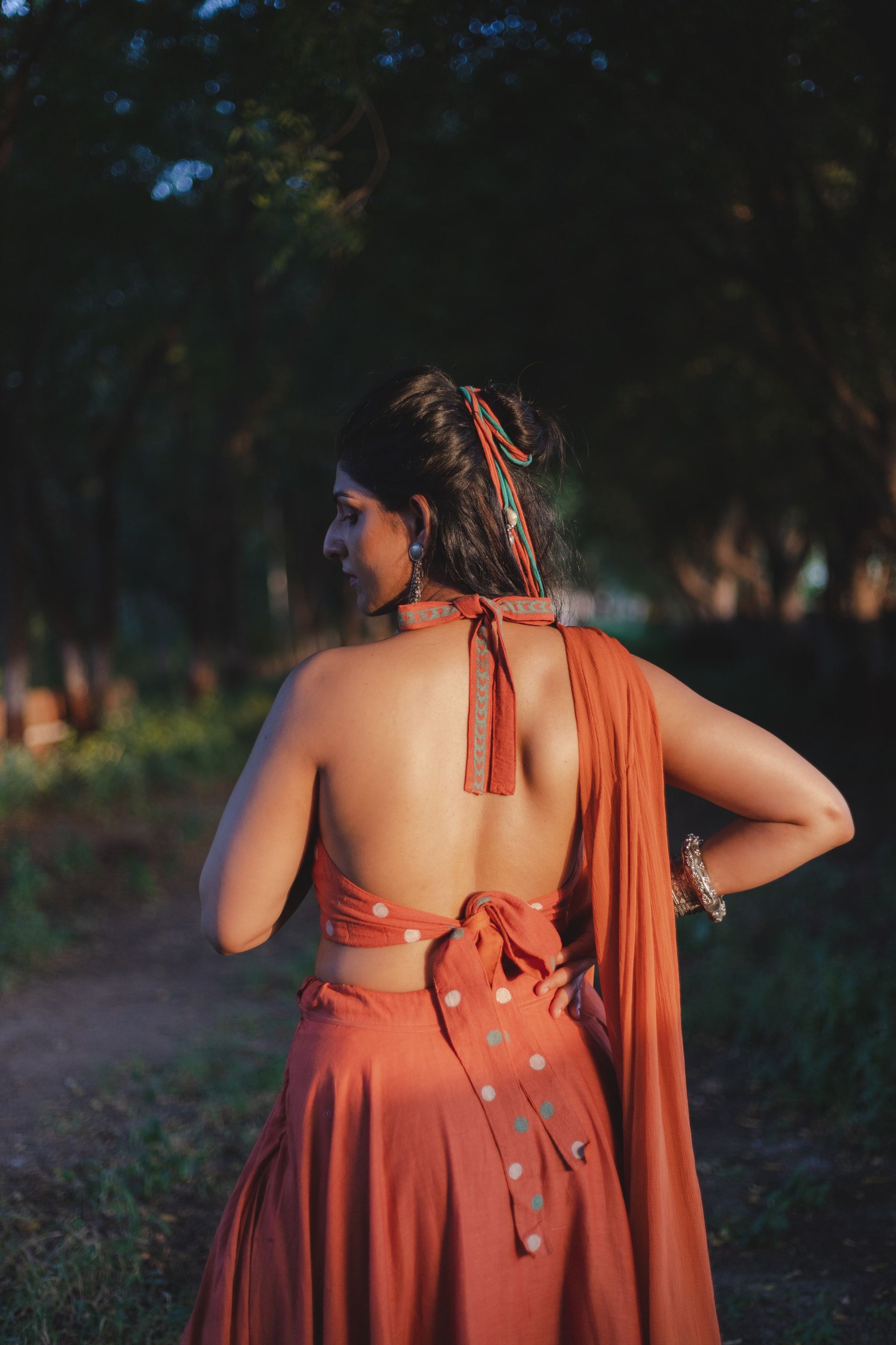 Rust Orange Hand Block Printed Lehenga Set - Tijoreebynikita