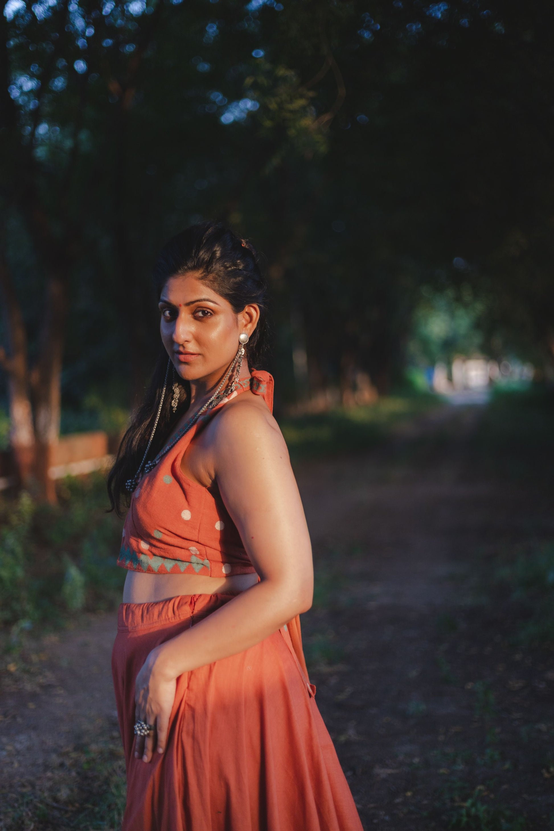 Rust Orange Hand Block Printed Lehenga Set - Tijoreebynikita