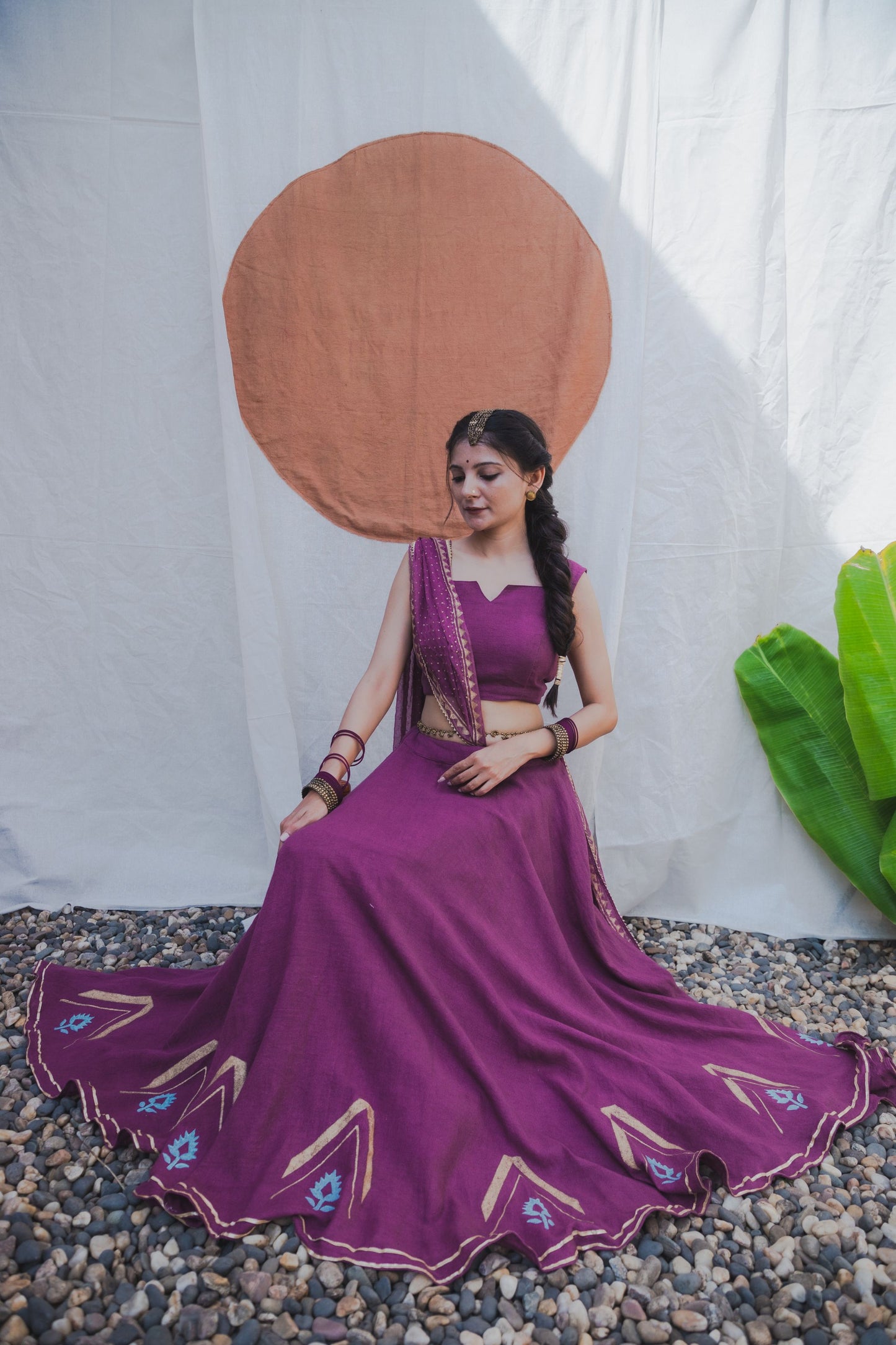 Mauve Purple Hand Block Printed Lehenga Set - Tijoreebynikita