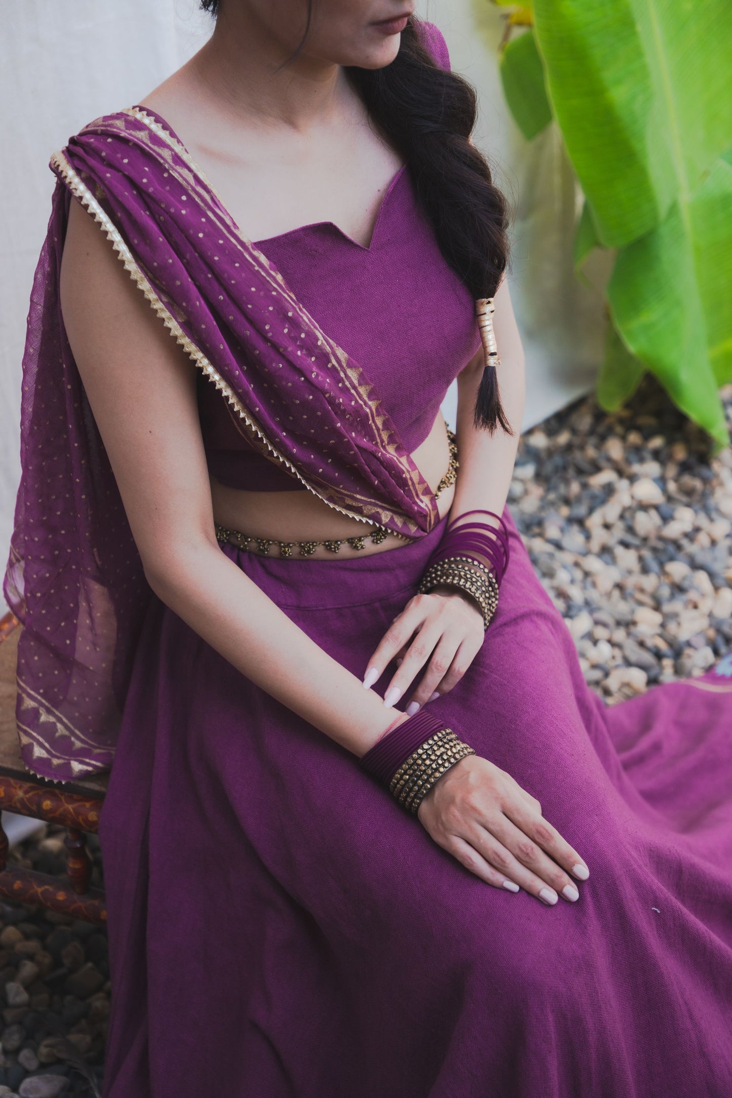 Mauve Purple Hand Block Printed Lehenga Set - Tijoreebynikita