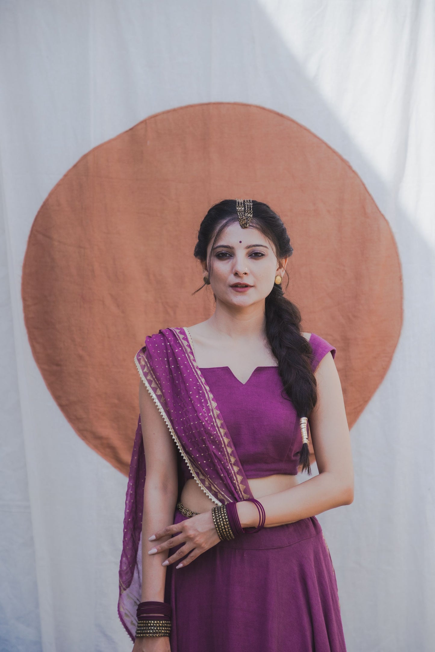 Mauve Purple Hand Block Printed Lehenga Set - Tijoreebynikita