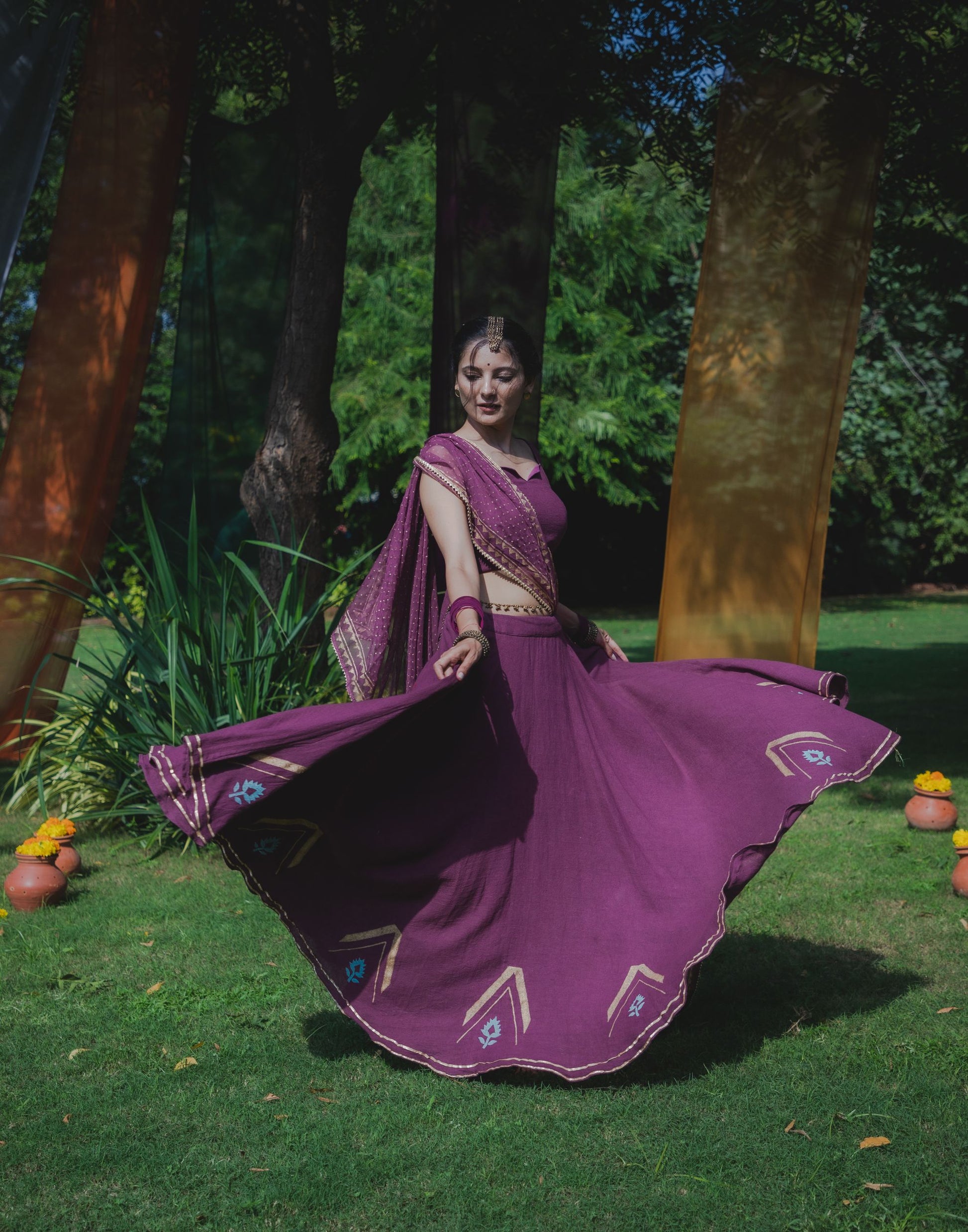 Mauve Purple Hand Block Printed Lehenga Set - Tijoreebynikita