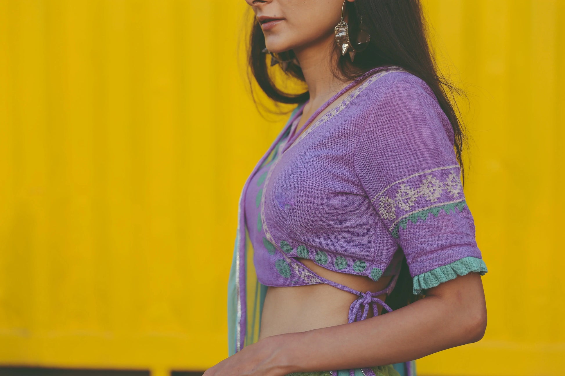 Purple Lilac & Parrot Green Hand Block Printed Lehenga Set - Tijoreebynikita