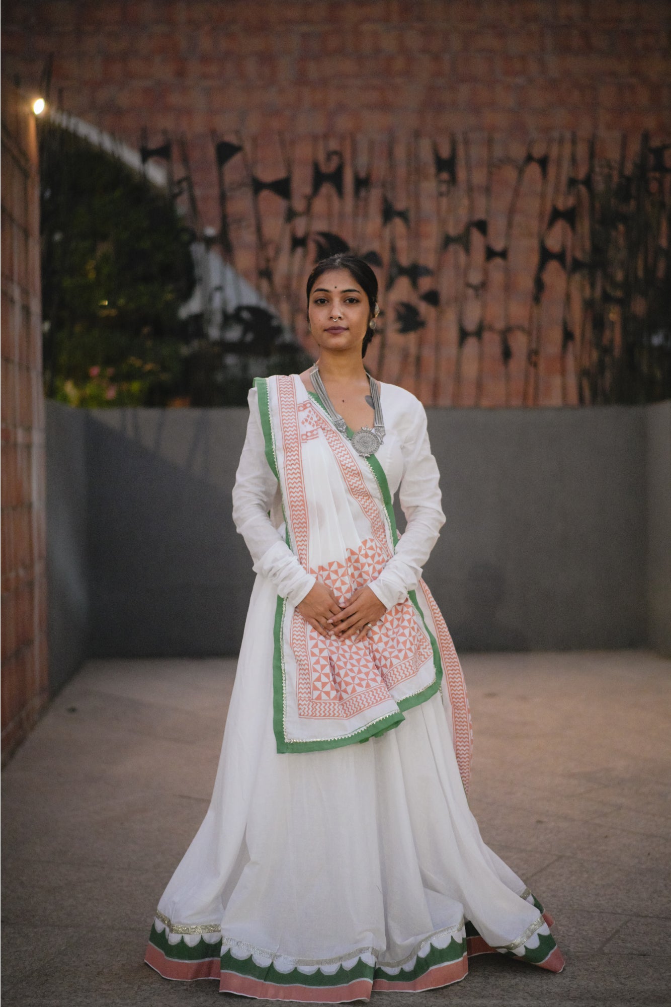 All-White Hand Block Printed Lehenga Set